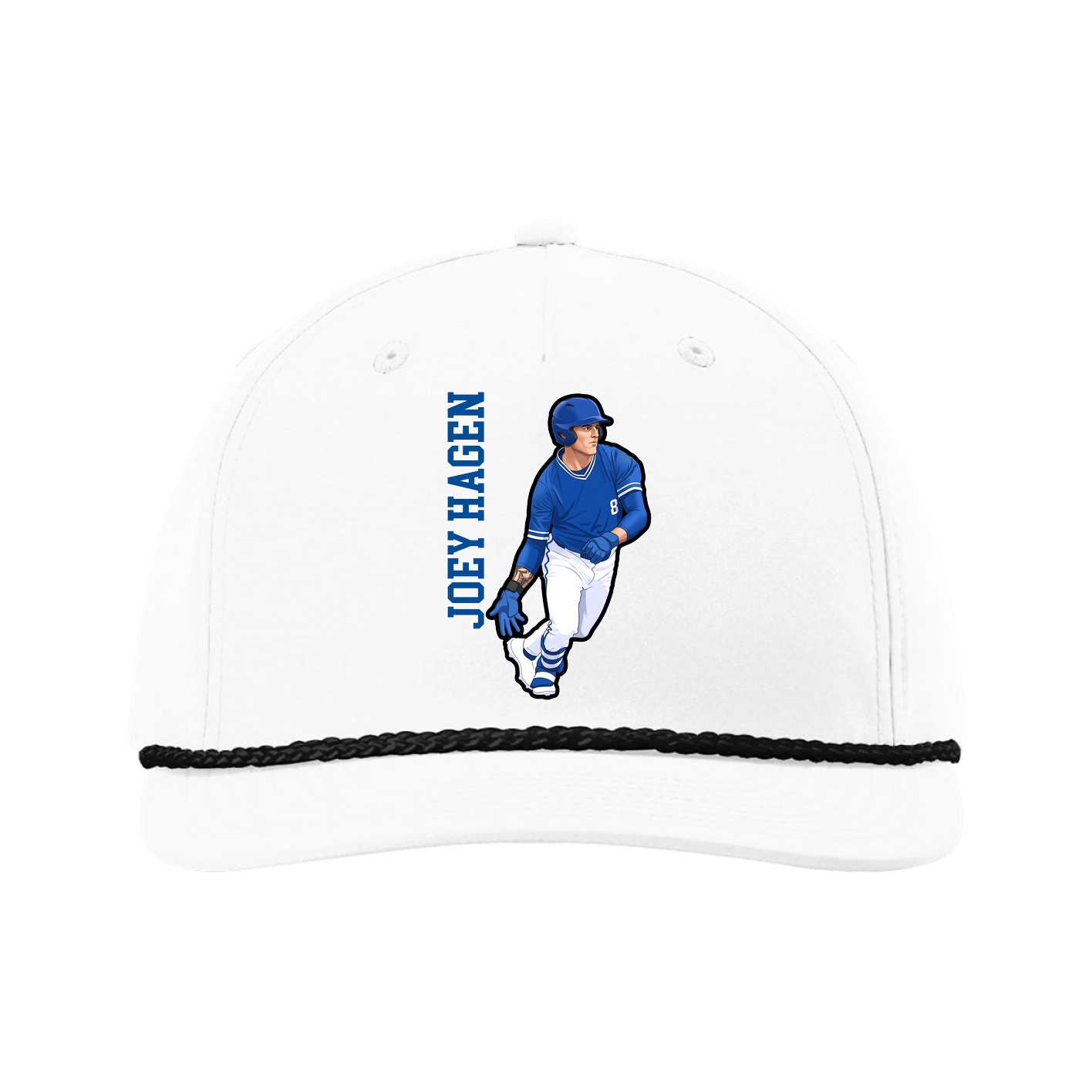 Five-Panel Classic Rope Cap — Name Vertical in White
