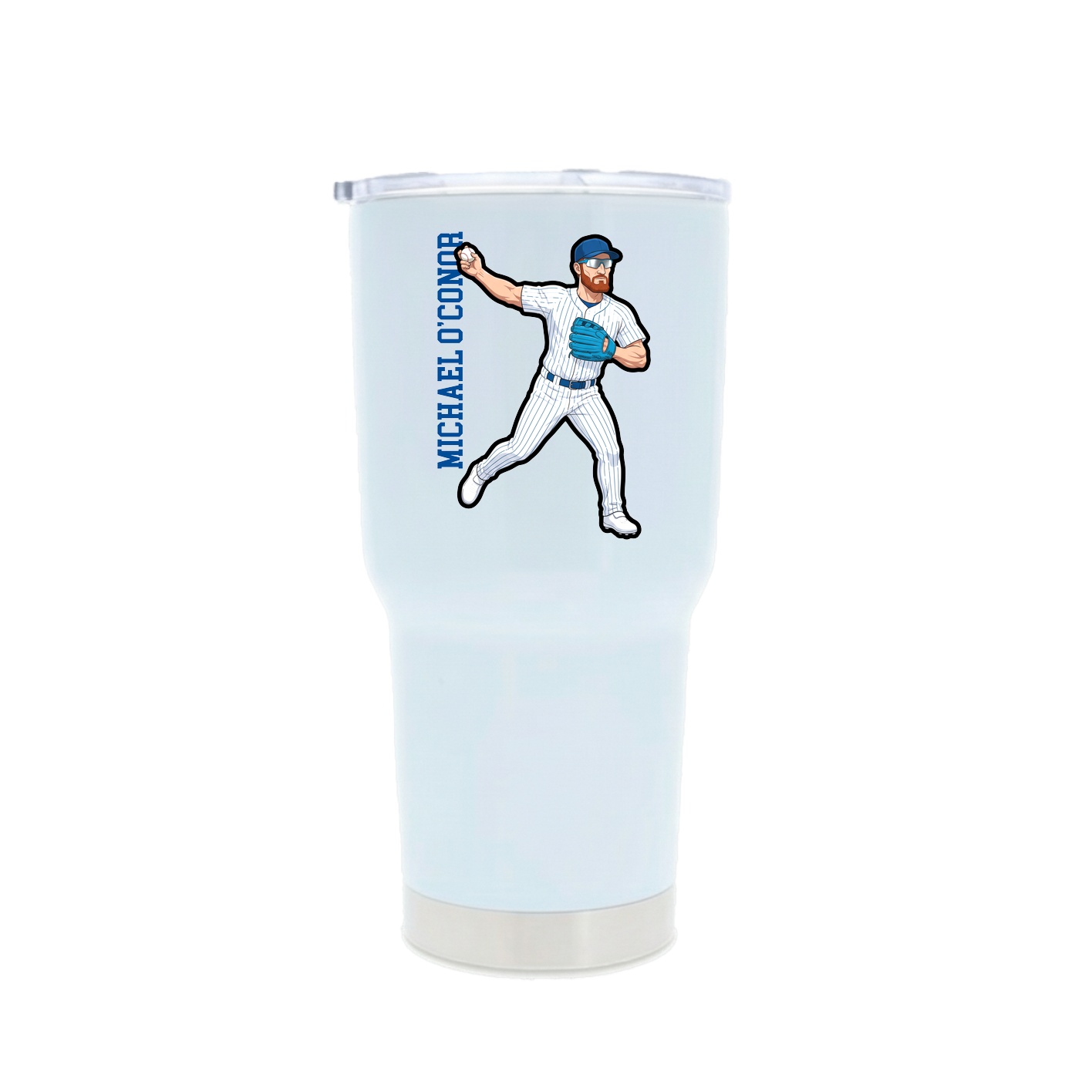 30oz Stainless Steel Tumbler — Name Vertical in White