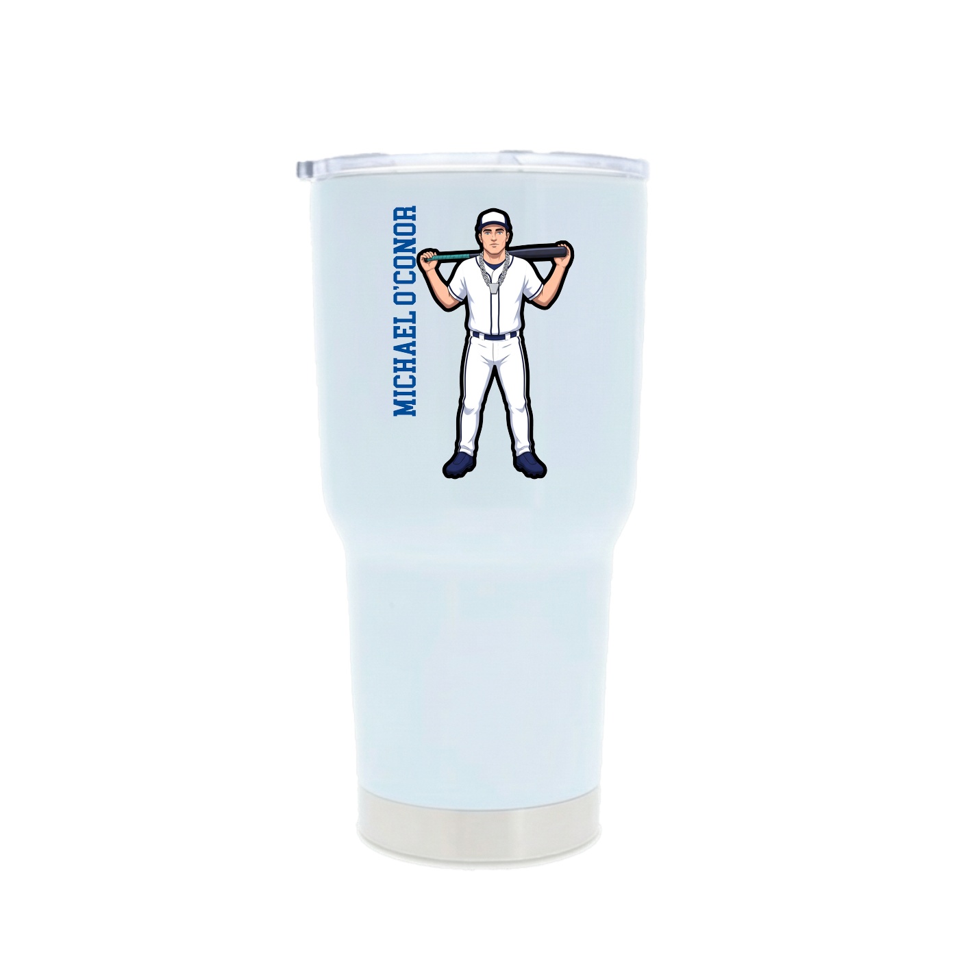 30oz Stainless Steel Tumbler — Name Vertical in White