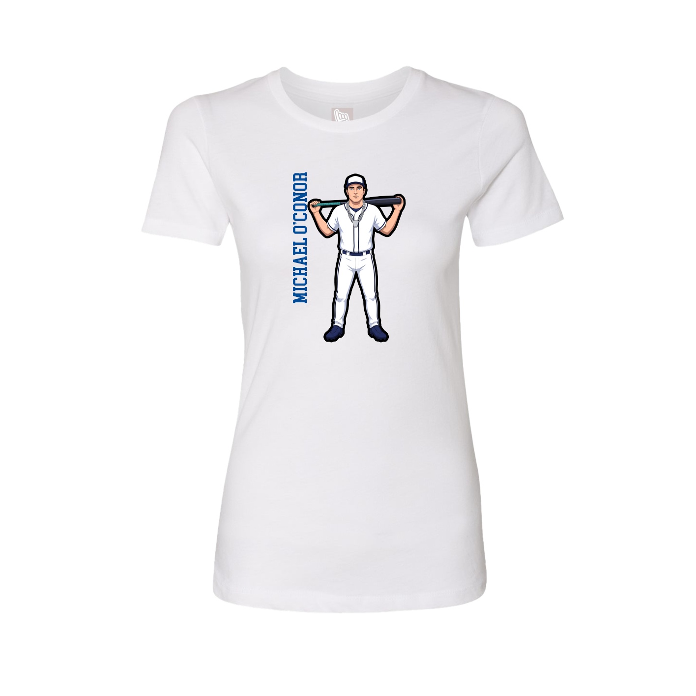 Fitted Women's Tee — Name Vertical in White