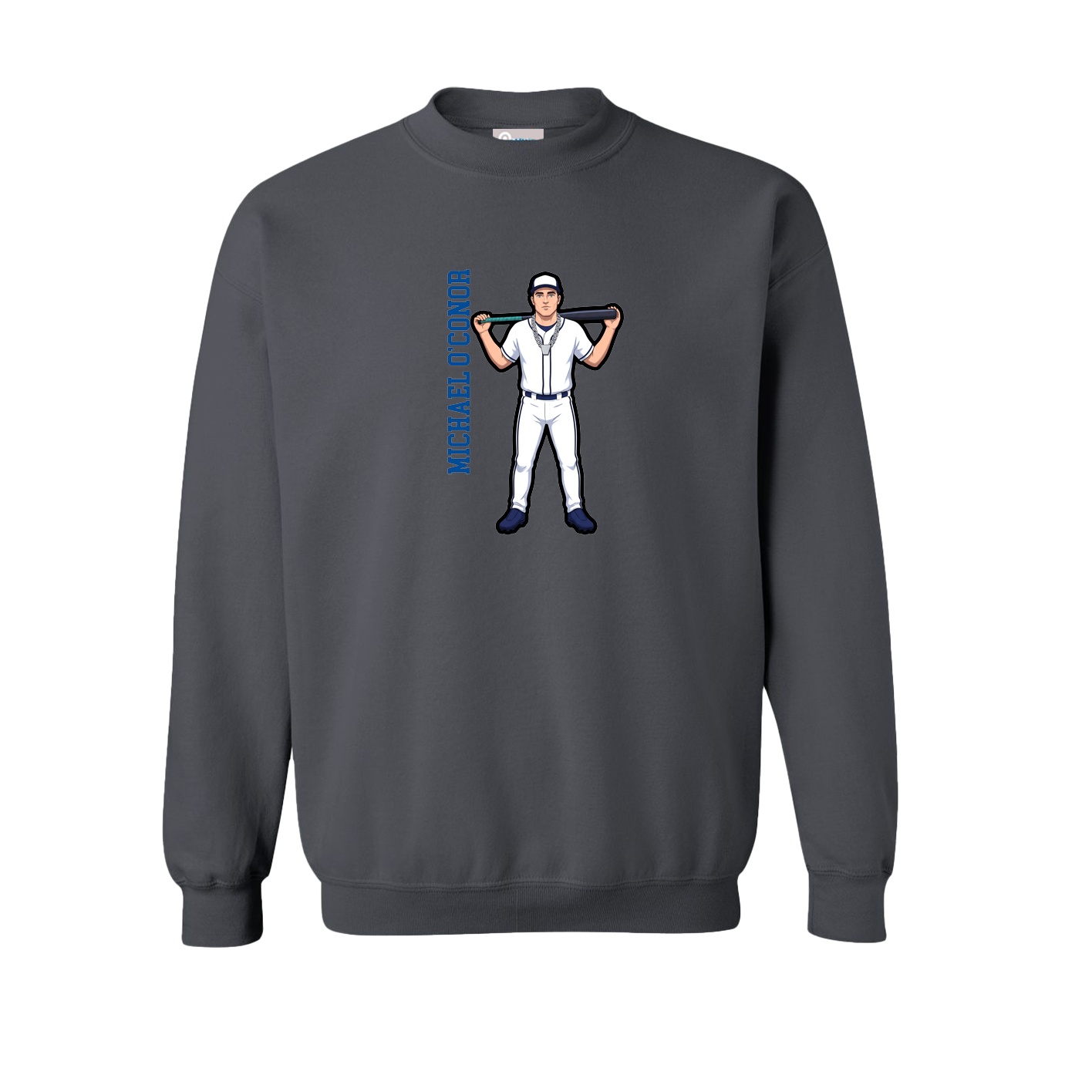 Fleece Crew — Name Vertical in Grey