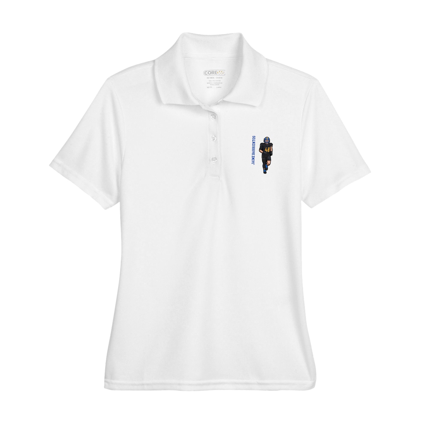 Womens Performance Polo — Name Vertical in White