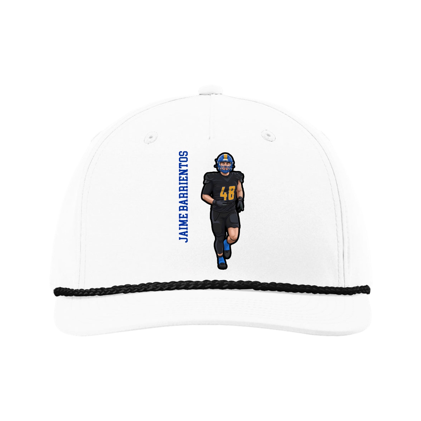 Five-Panel Classic Rope Cap — Name Vertical in White