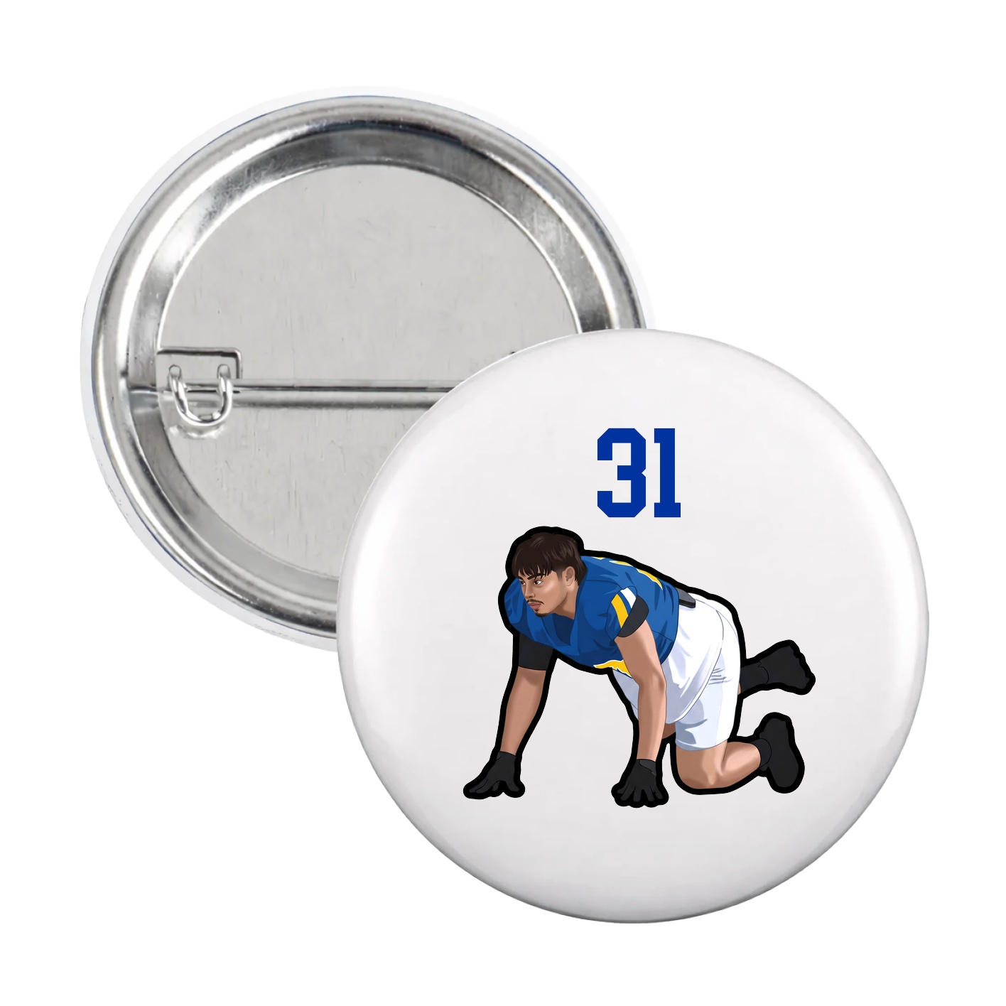 Game Day Button — Number Top in White