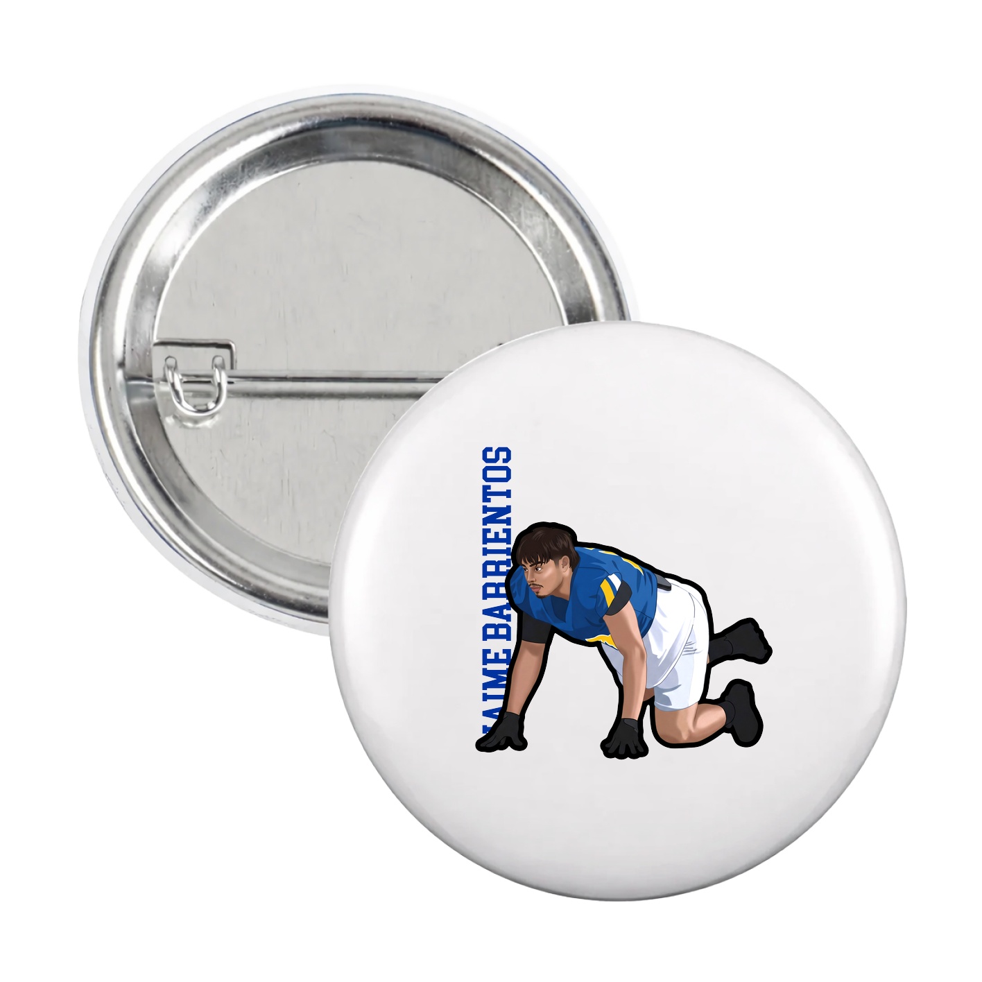 Game Day Button — Name Vertical in White