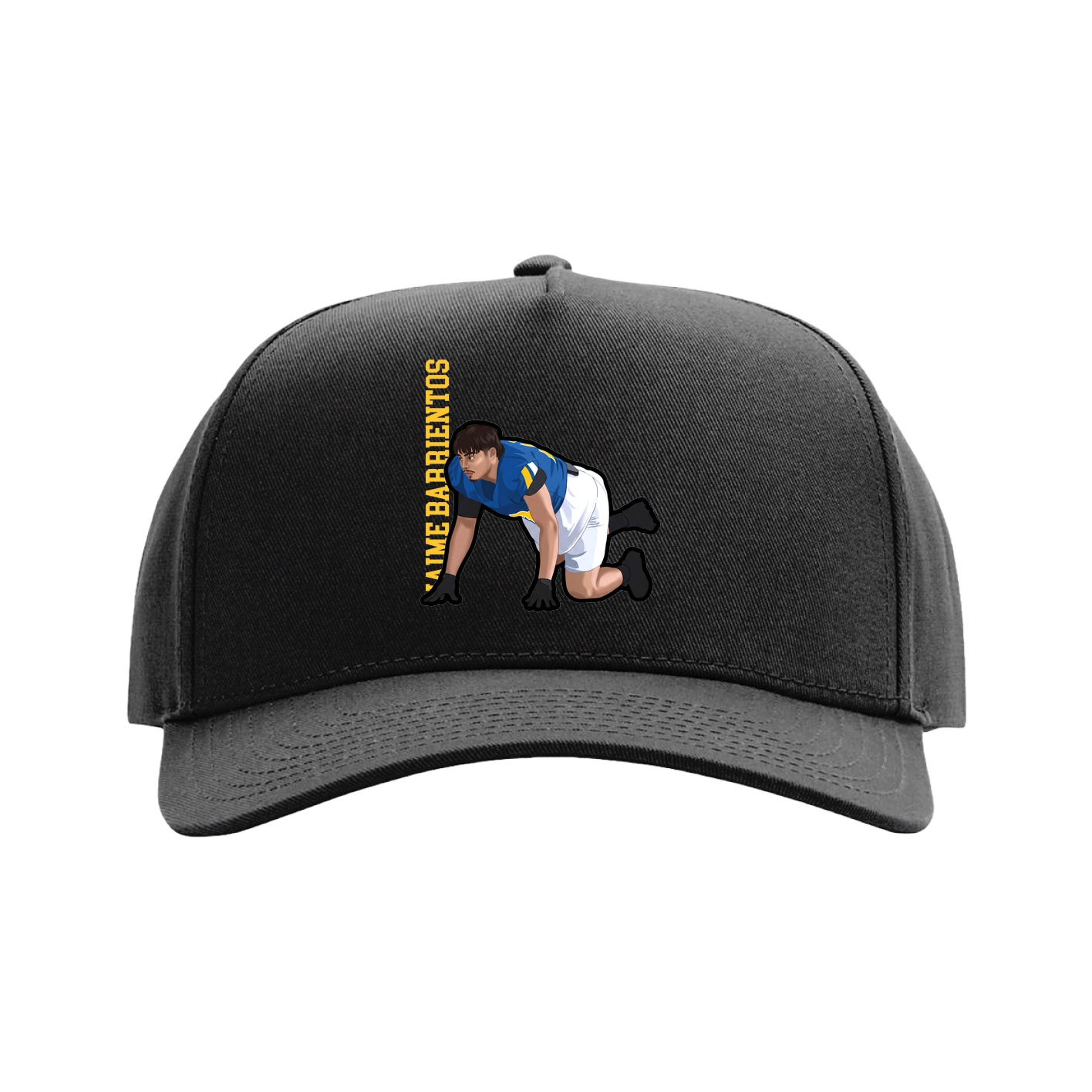 Full Fabric Five-Panel Champ Cap — Name Vertical in Black