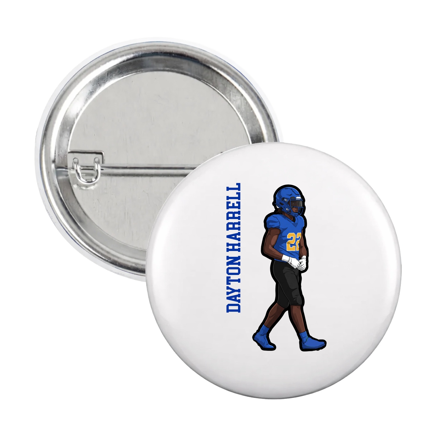 Game Day Button — Name Vertical in White