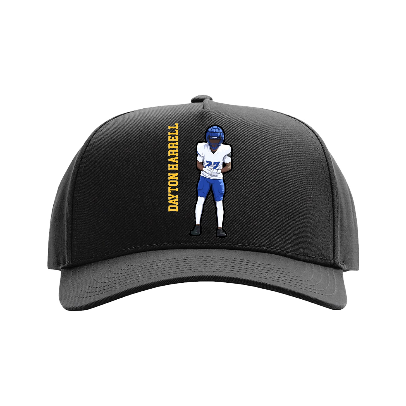Full Fabric Five-Panel Champ Cap — Name Vertical in Black