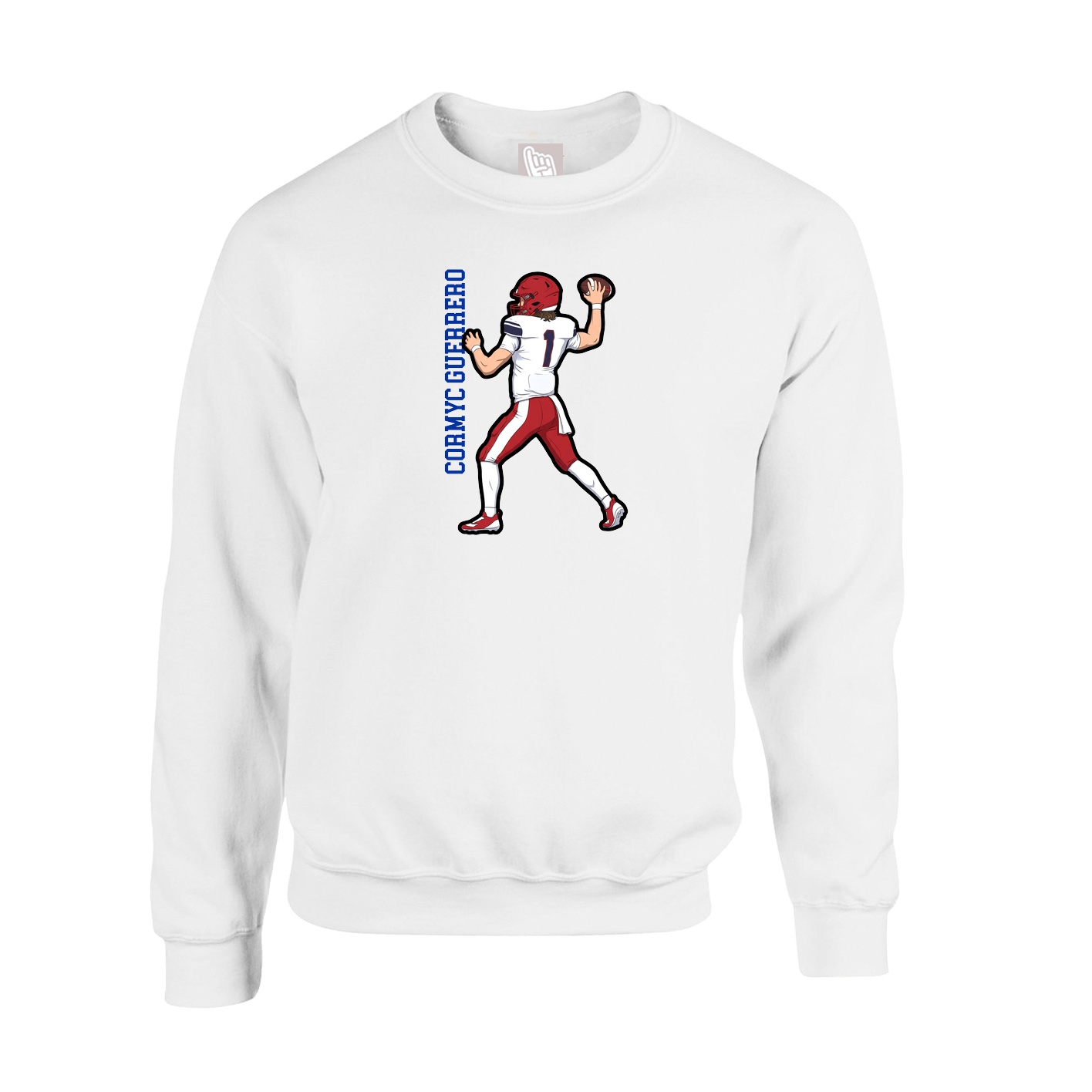 Fleece Crew — Name Vertical in White