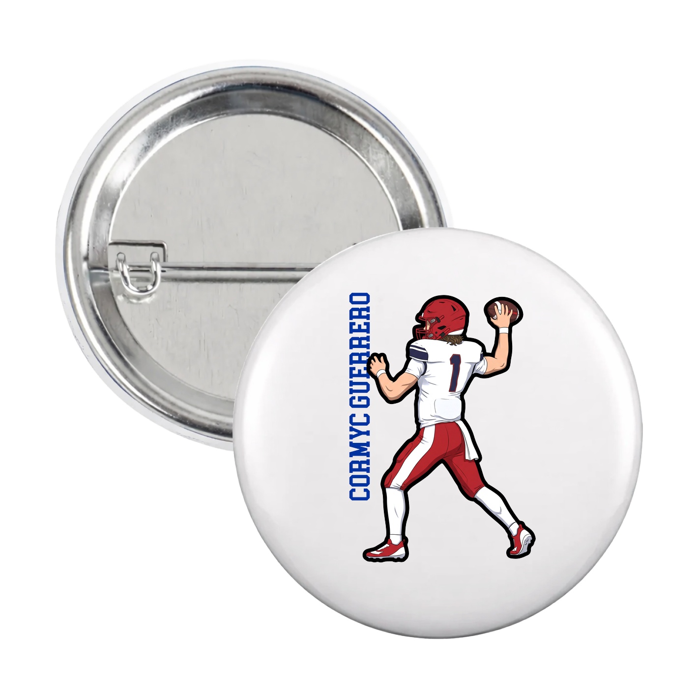 Game Day Button — Name Vertical in White