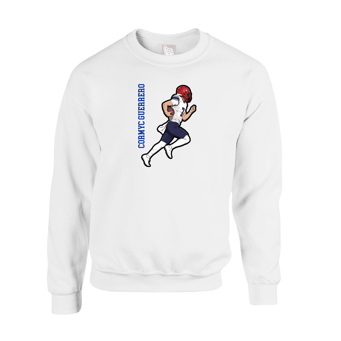 Fleece Crew — Name Vertical in White