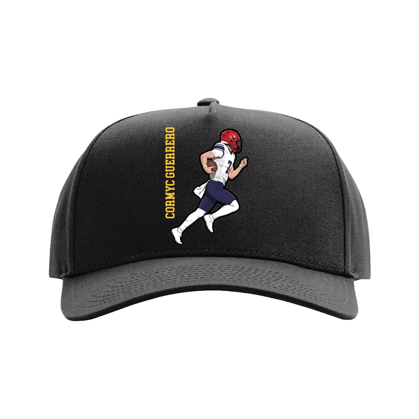 Full Fabric Five-Panel Champ Cap — Name Vertical in Black