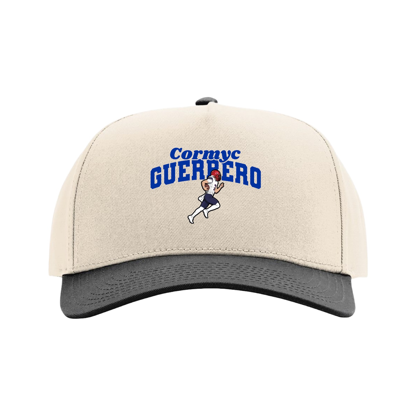 Full Fabric Five-Panel Champ Cap — Signature Arch in Cream/Black