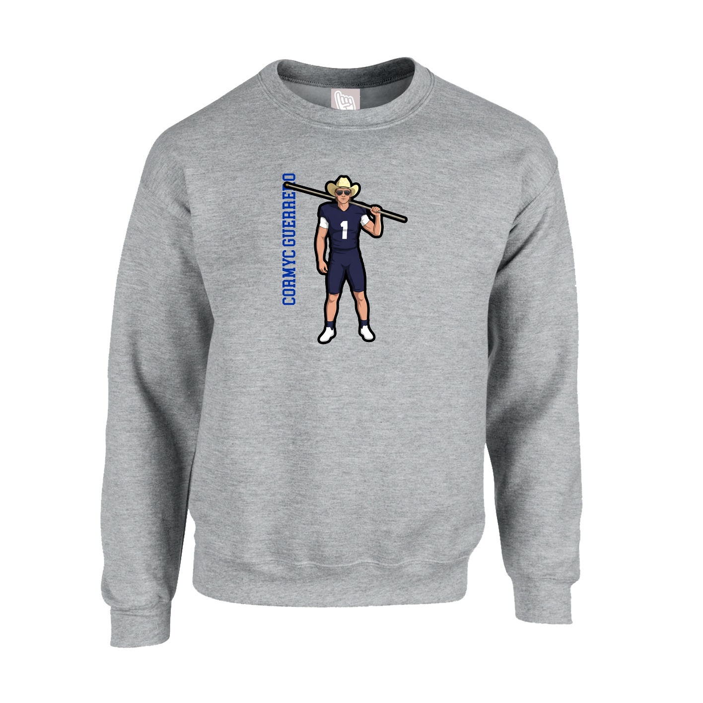 Fleece Crew — Name Vertical in Grey