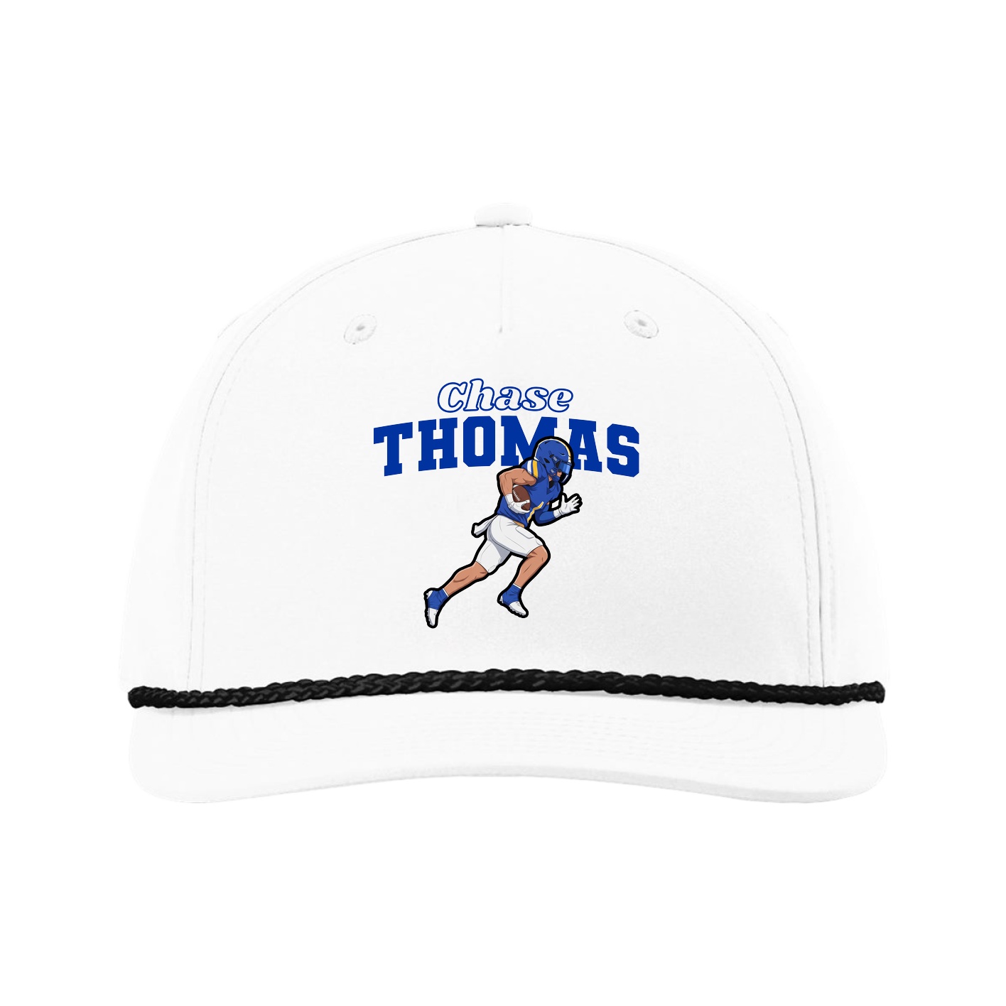 Five-Panel Classic Rope Cap — Name Arch in White