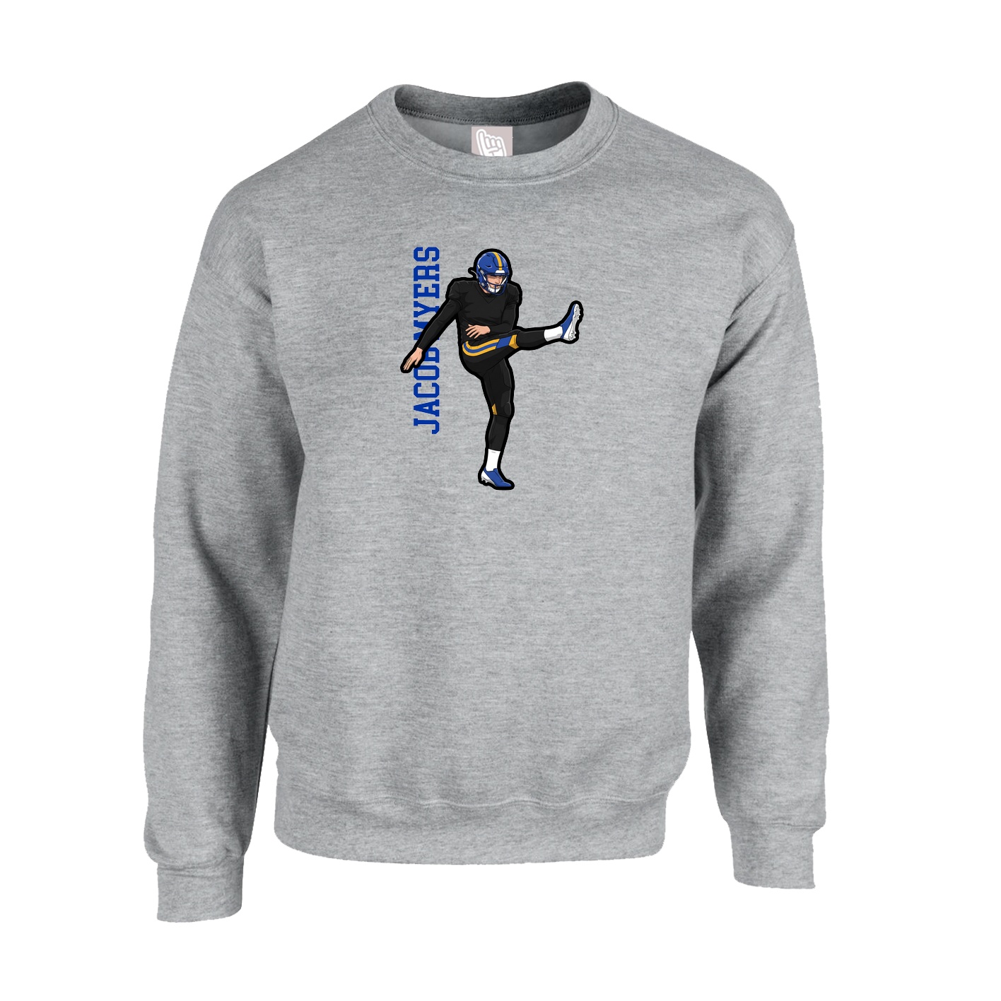 Fleece Crew — Name Vertical in Grey
