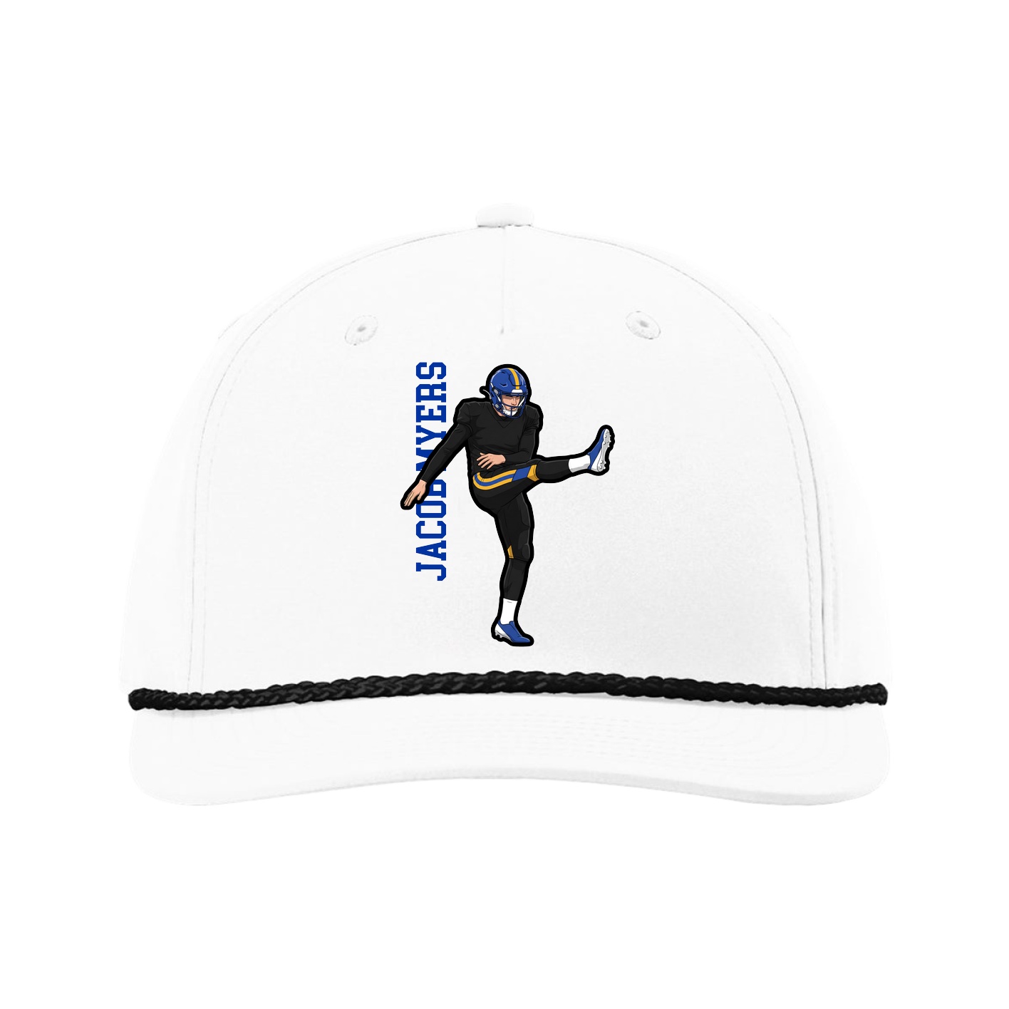 Five-Panel Classic Rope Cap — Name Vertical in White