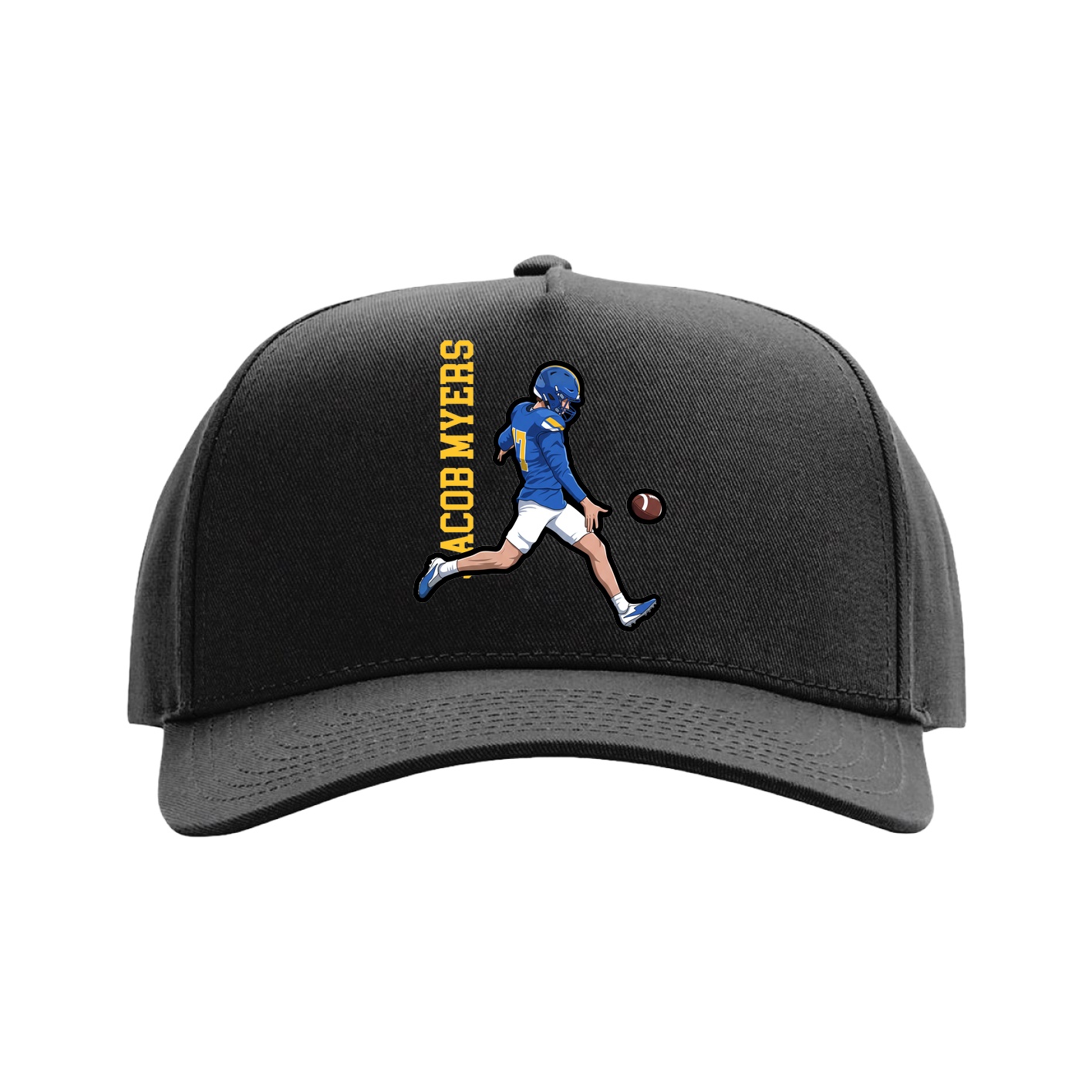 Full Fabric Five-Panel Champ Cap — Name Vertical in Black