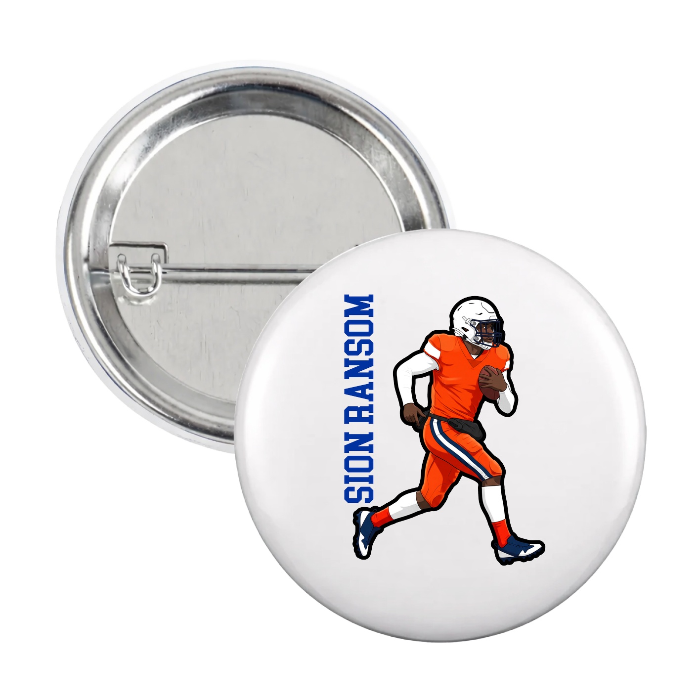 Game Day Button — Name Vertical in White