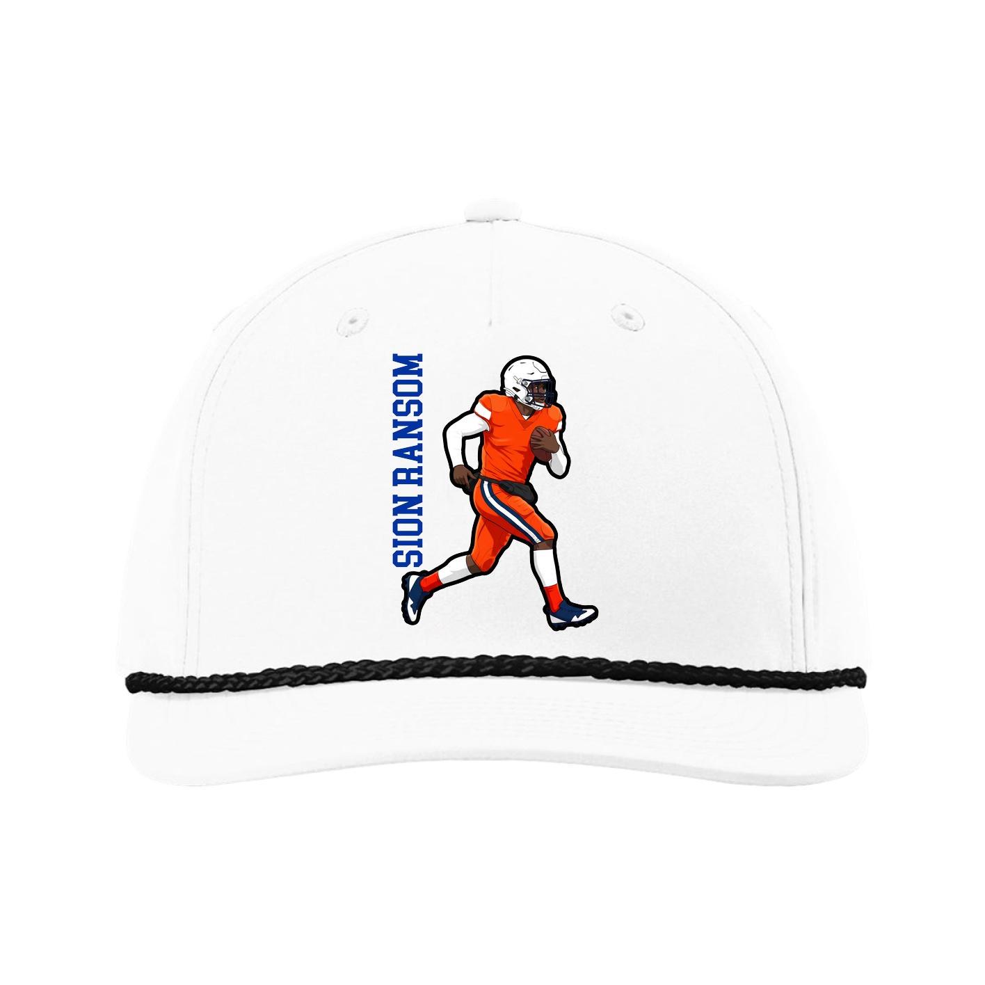 Five-Panel Classic Rope Cap — Name Vertical in White
