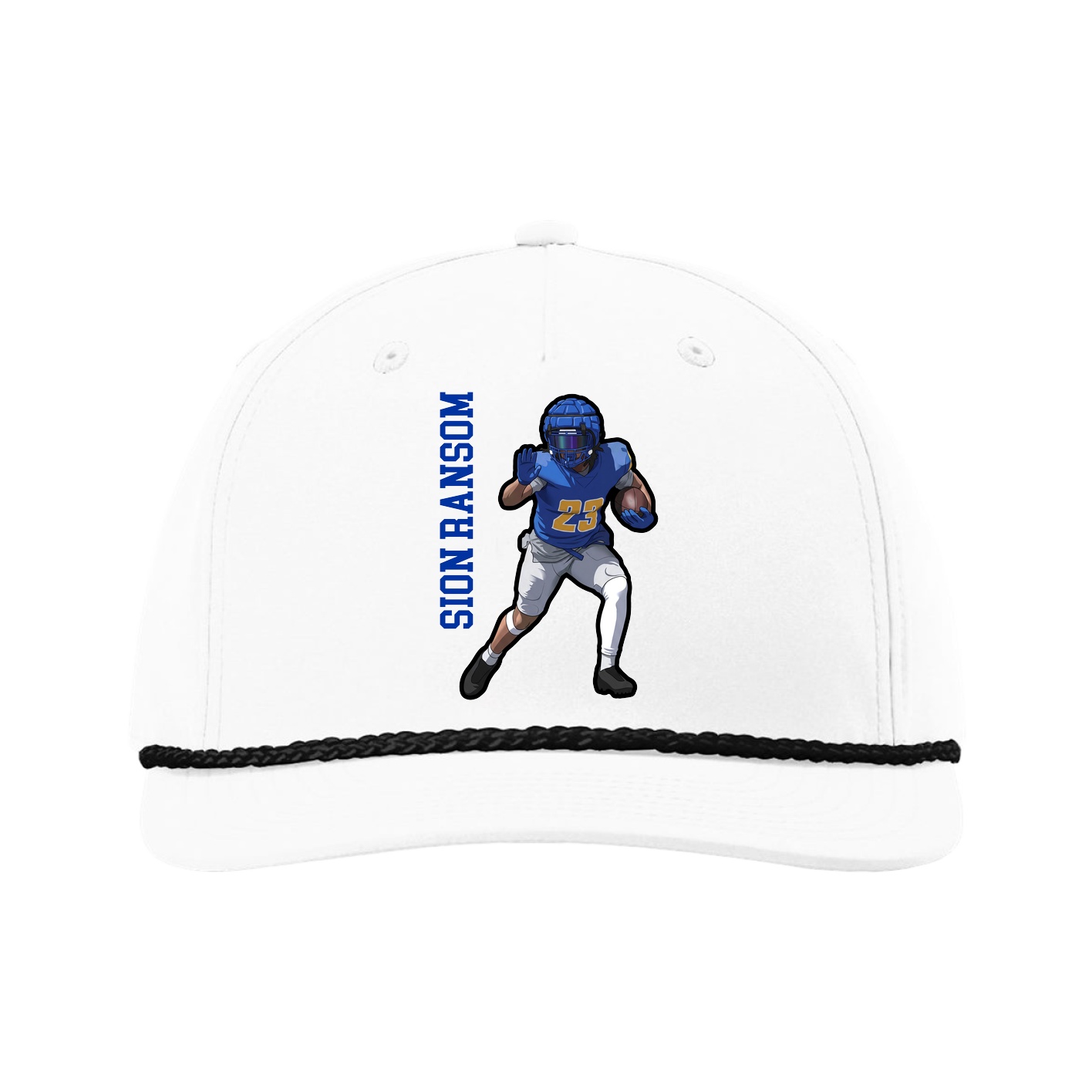 Five-Panel Classic Rope Cap — Name Vertical in White