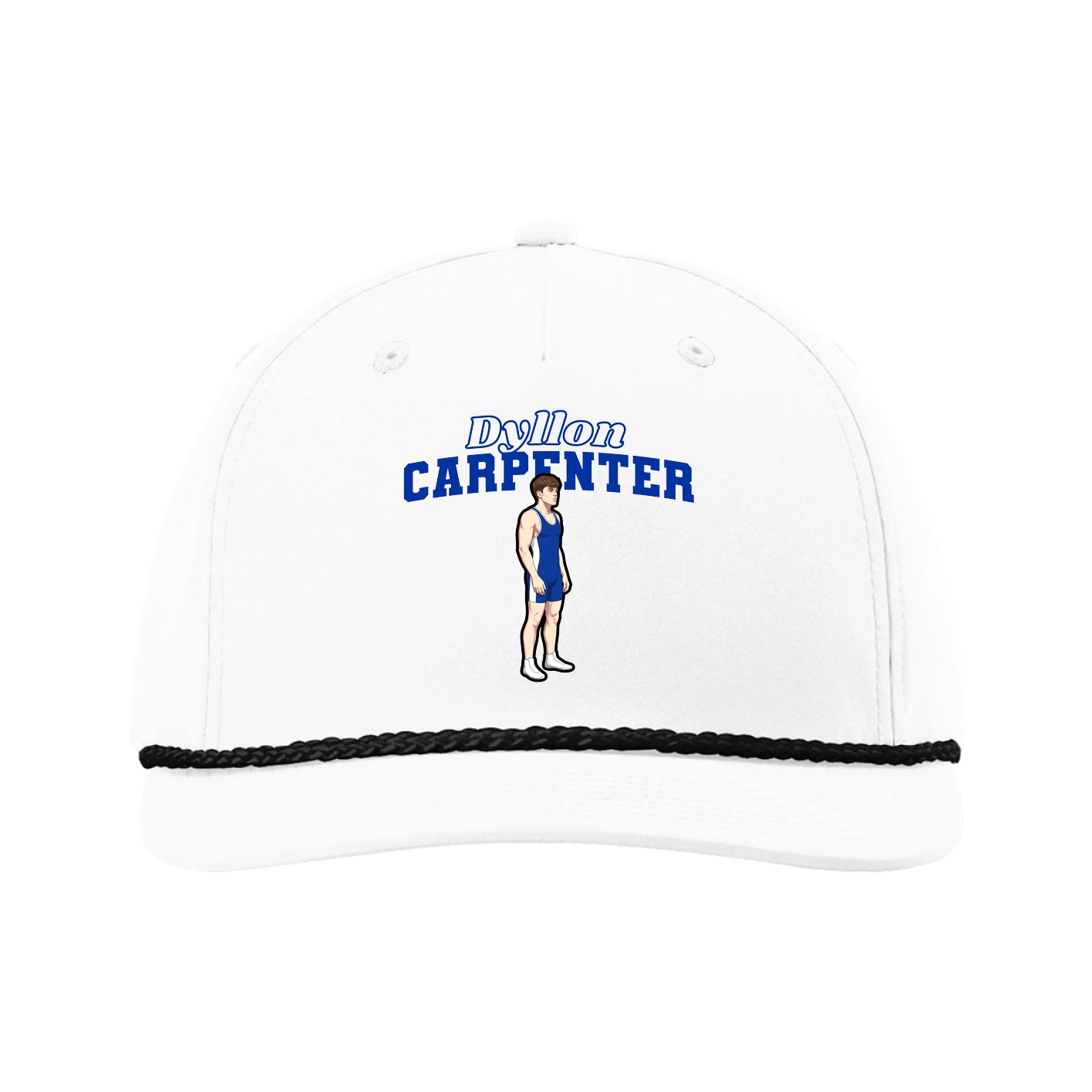 Five-Panel Classic Rope Cap — Name Arch in White