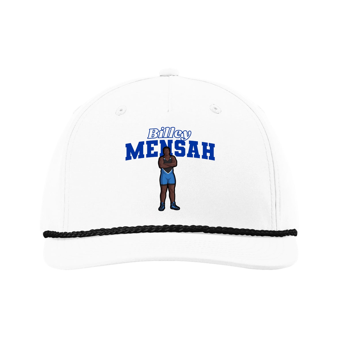 Five-Panel Classic Rope Cap — Name Arch in White