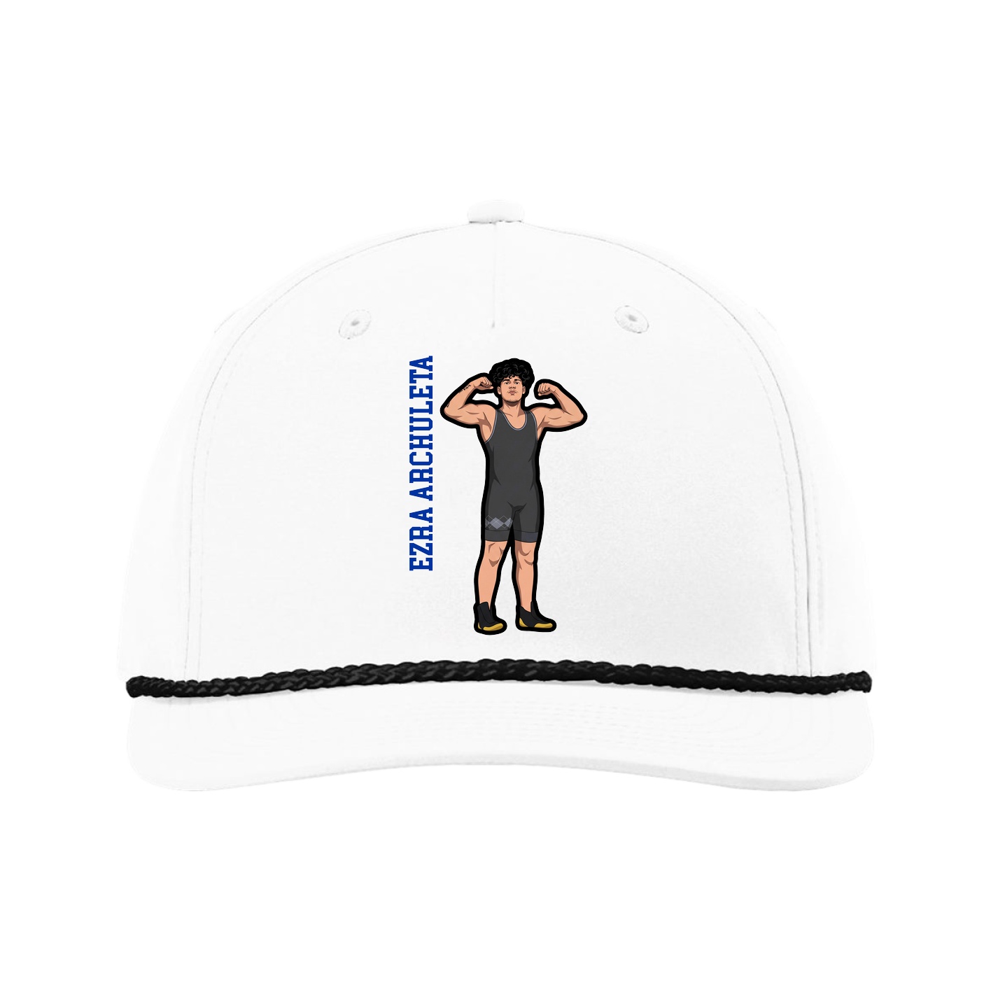 Five-Panel Classic Rope Cap — Name Vertical in White