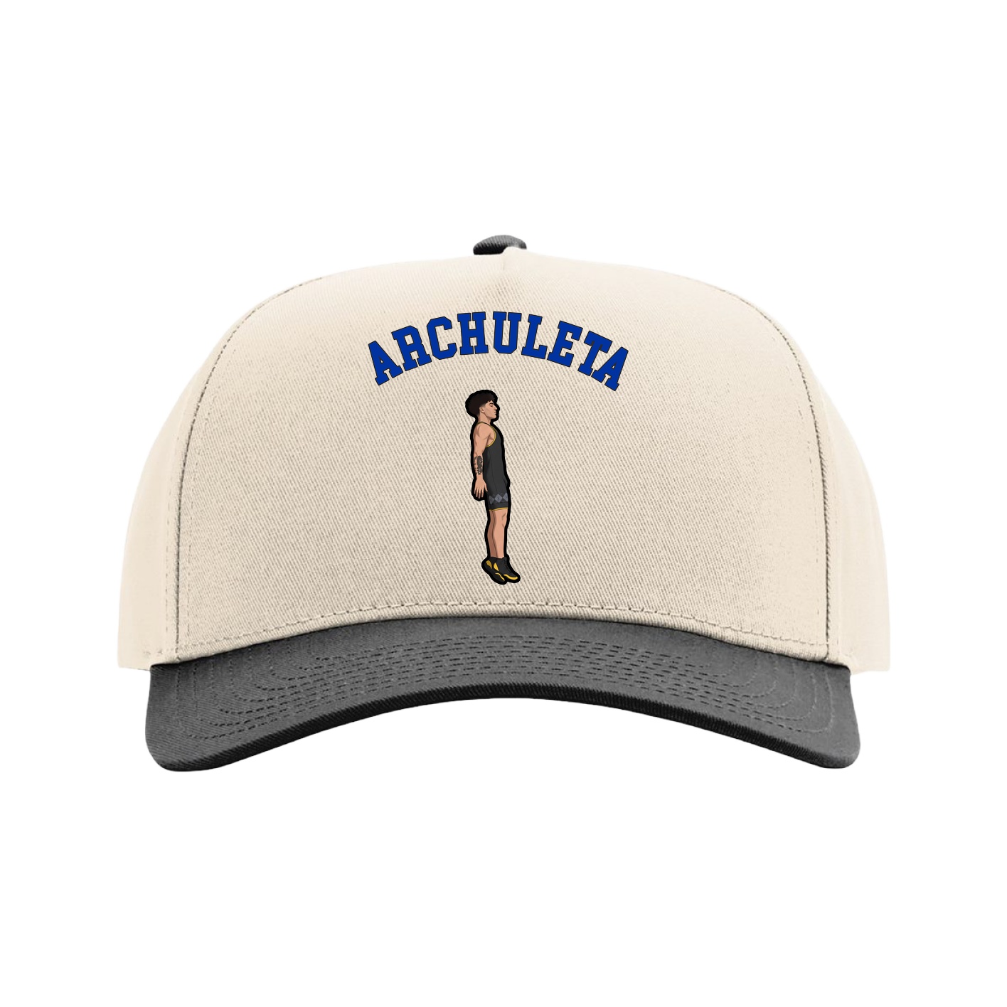 Full Fabric Five-Panel Champ Cap — Shirsey Arch in Cream/Black