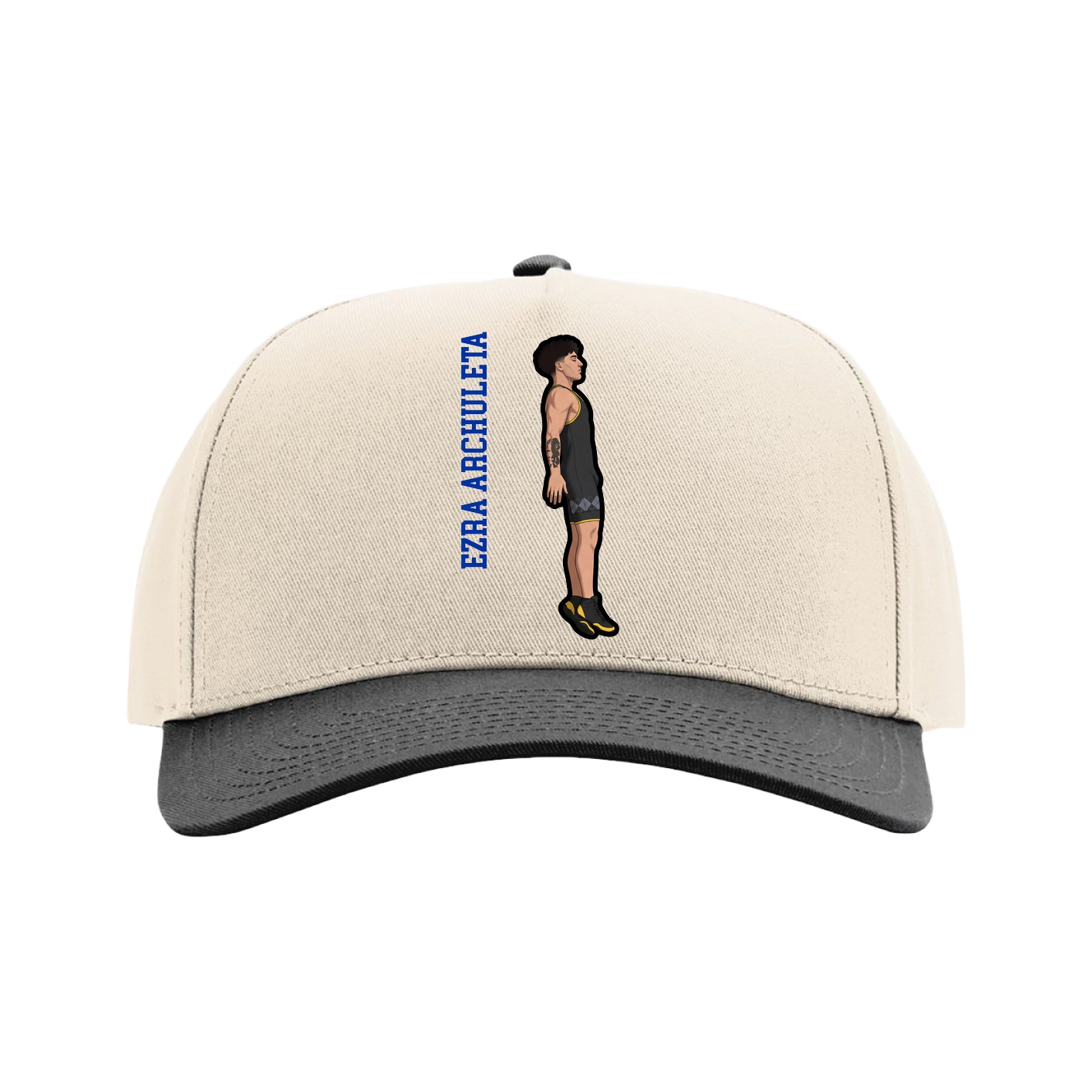 Full Fabric Five-Panel Champ Cap — Name Vertical in Cream/Black