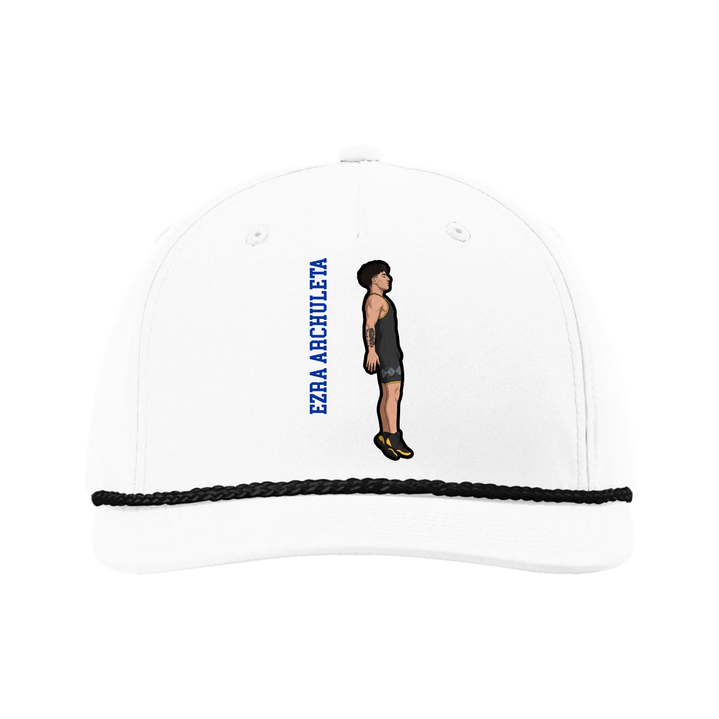 Five-Panel Classic Rope Cap — Name Vertical in White