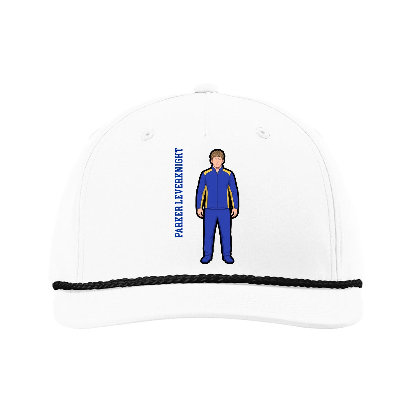 Five-Panel Classic Rope Cap — Name Vertical in White