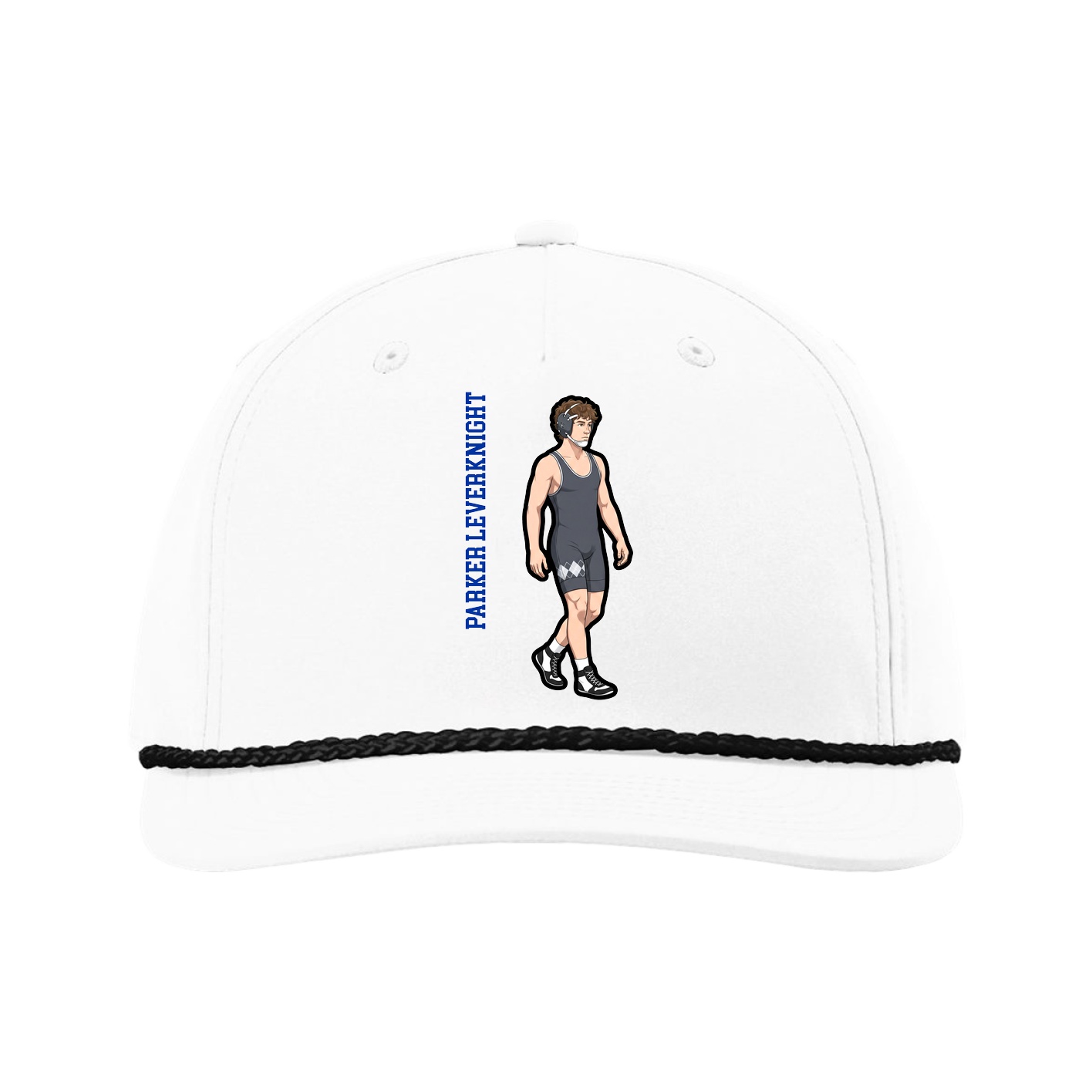Five-Panel Classic Rope Cap — Name Vertical in White