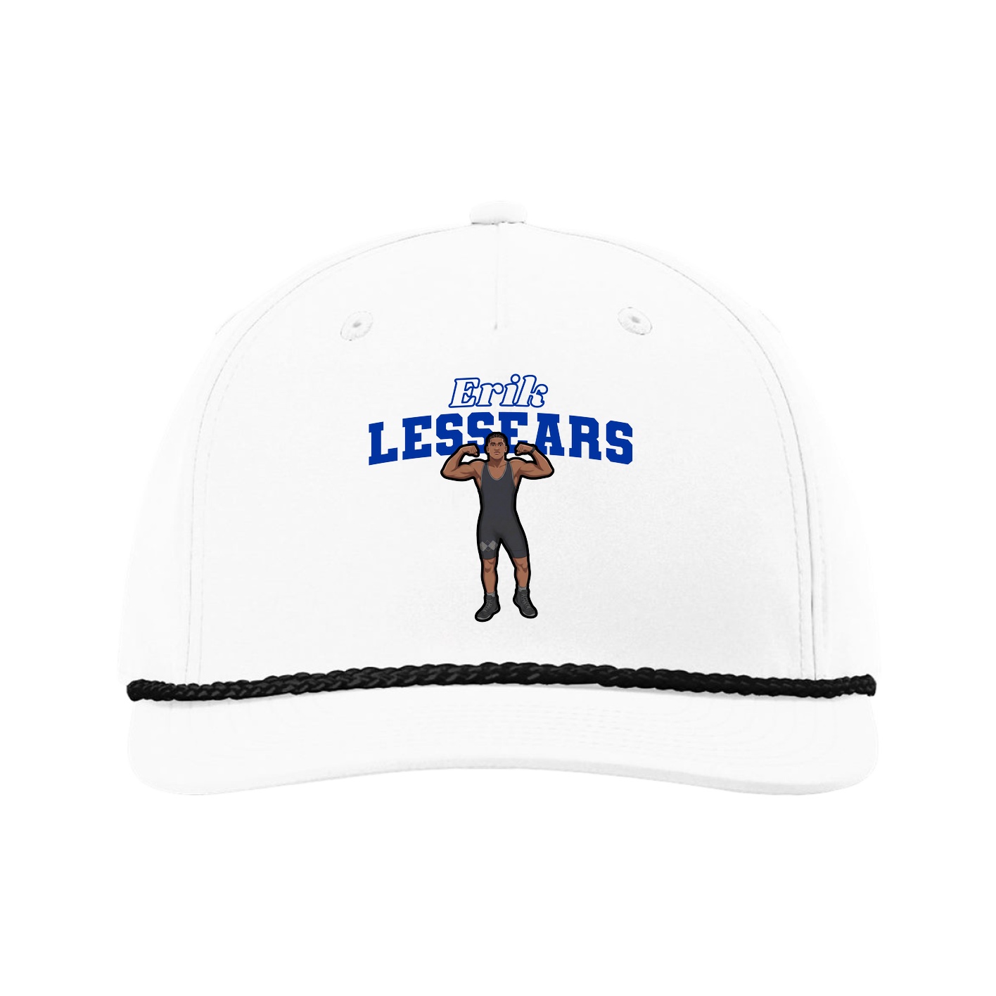 Five-Panel Classic Rope Cap — Name Arch in White