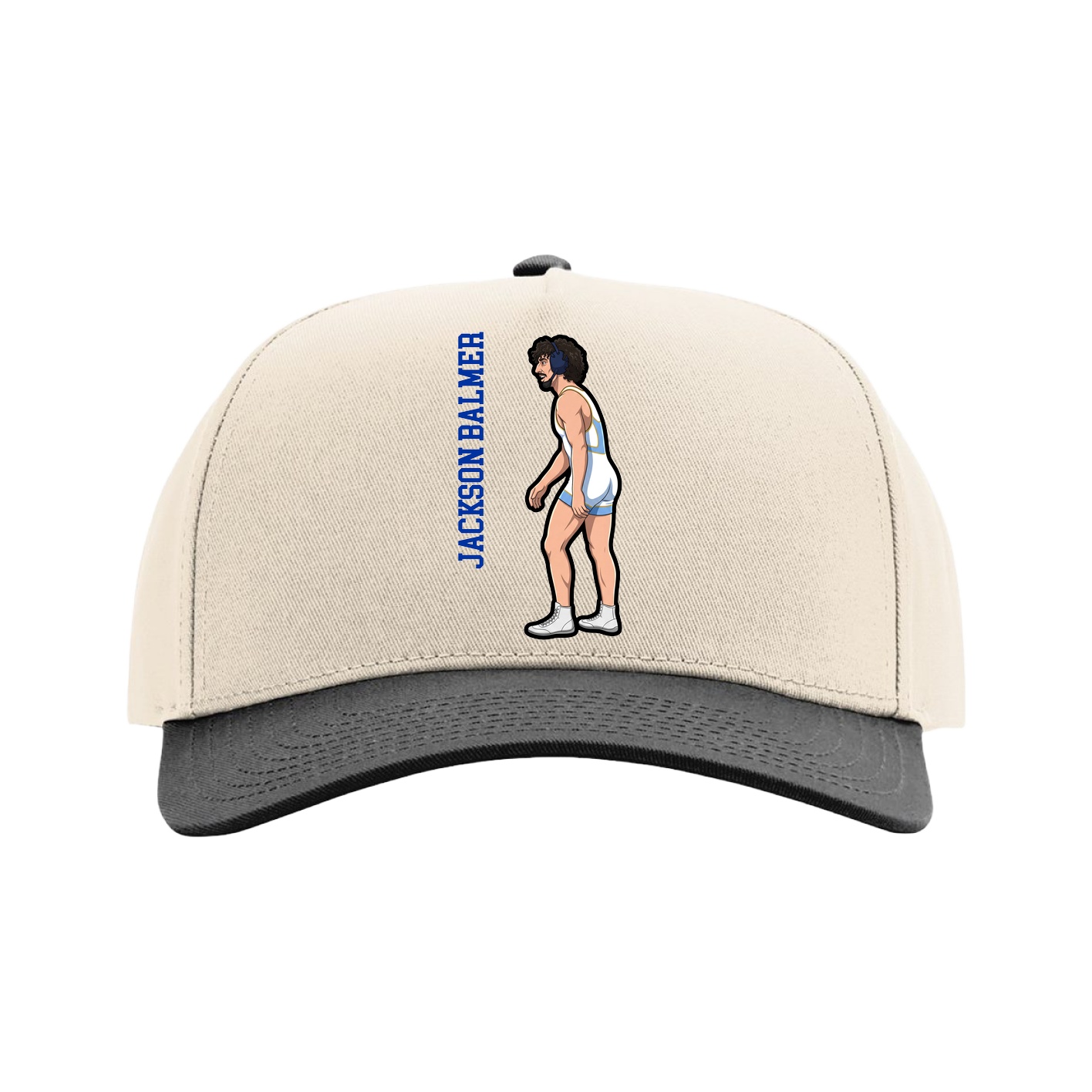 Full Fabric Five-Panel Champ Cap — Name Vertical in Cream/Black