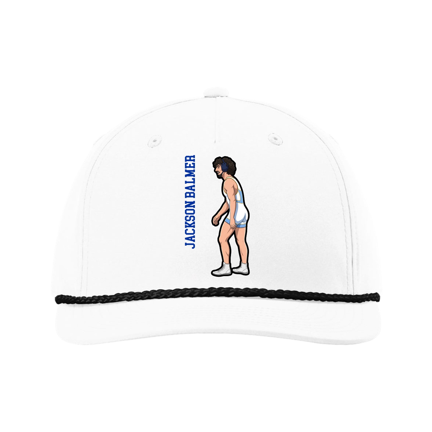 Five-Panel Classic Rope Cap — Name Vertical in White