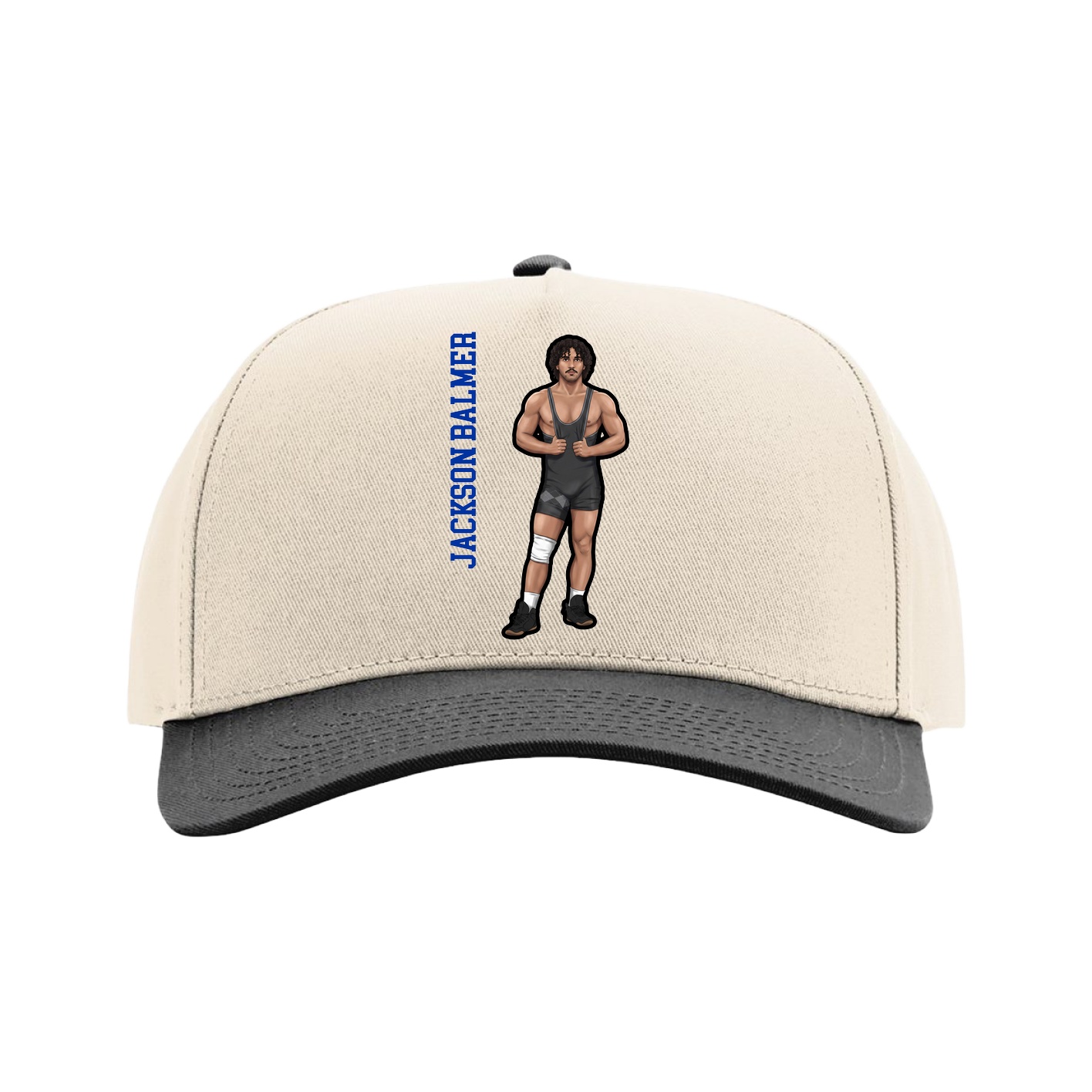 Full Fabric Five-Panel Champ Cap — Name Vertical in Cream/Black