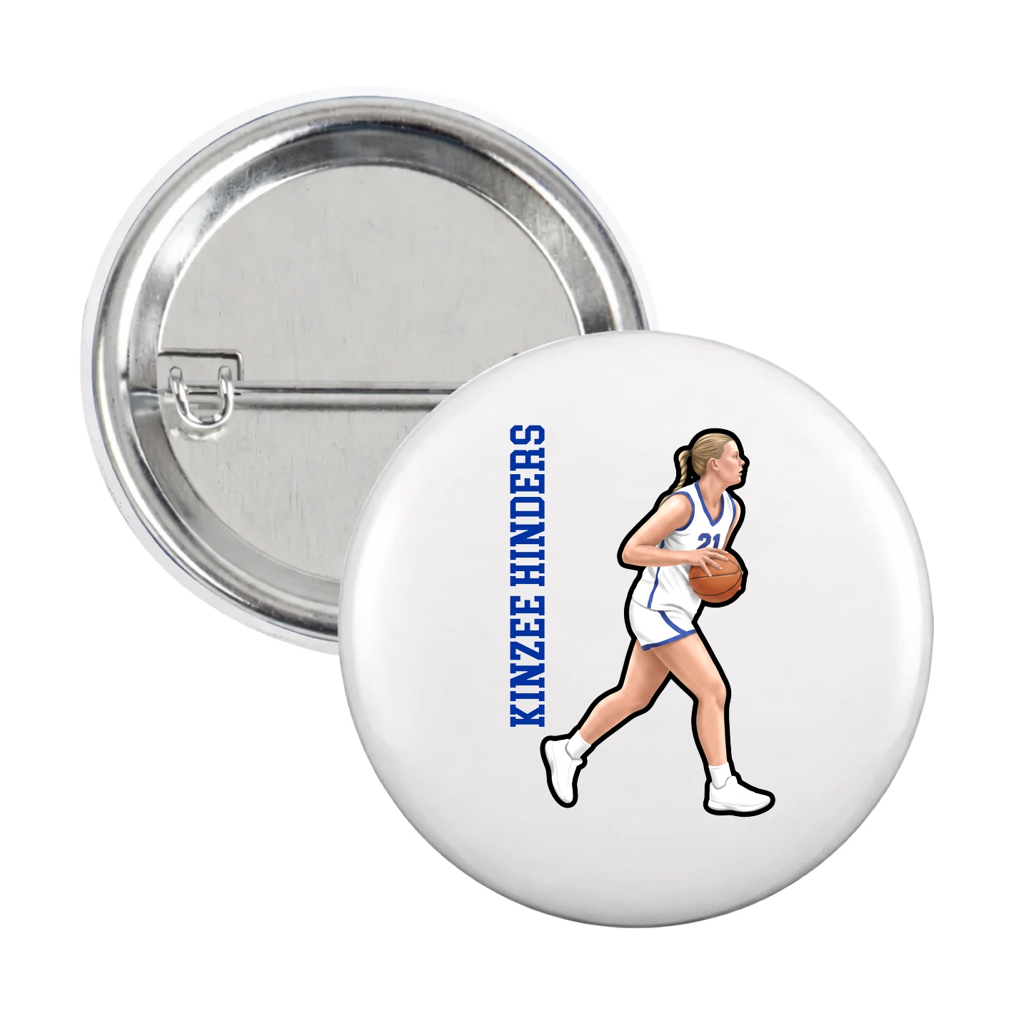 Game Day Button — Name Vertical in White