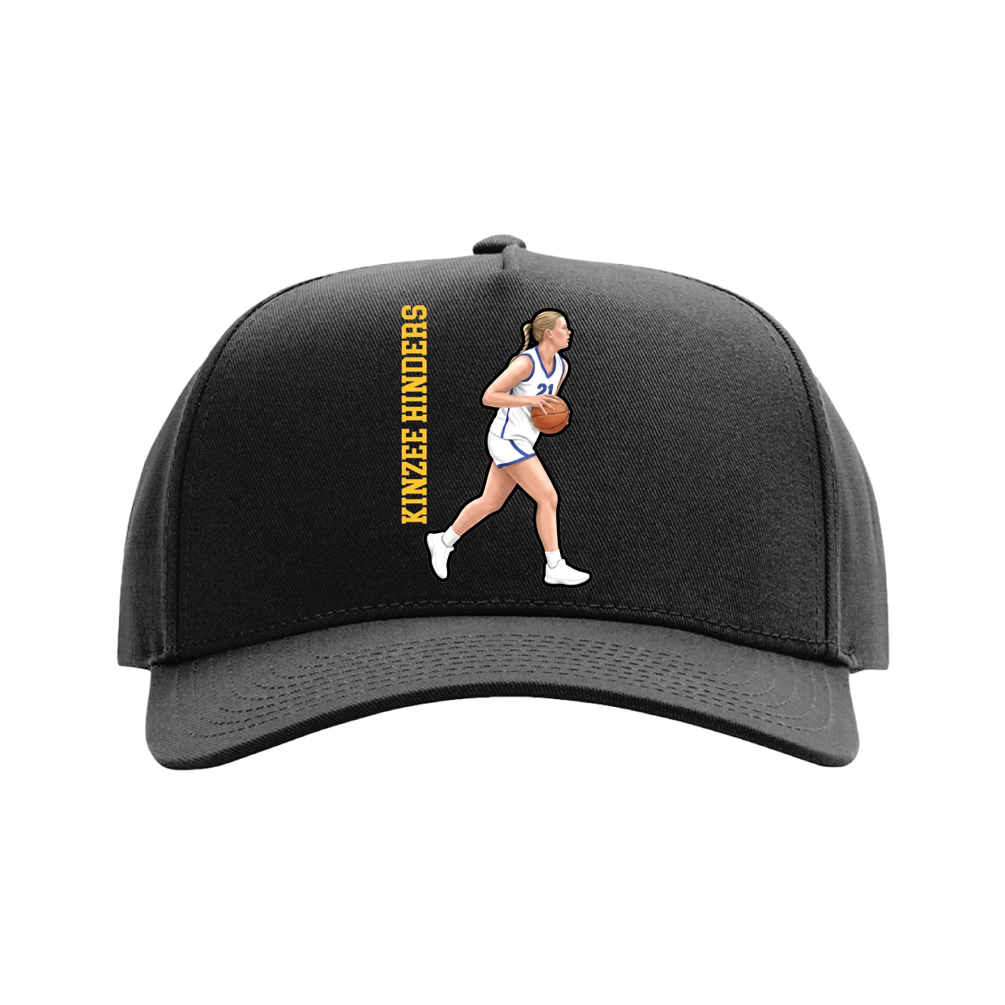 Full Fabric Five-Panel Champ Cap — Name Vertical in Black