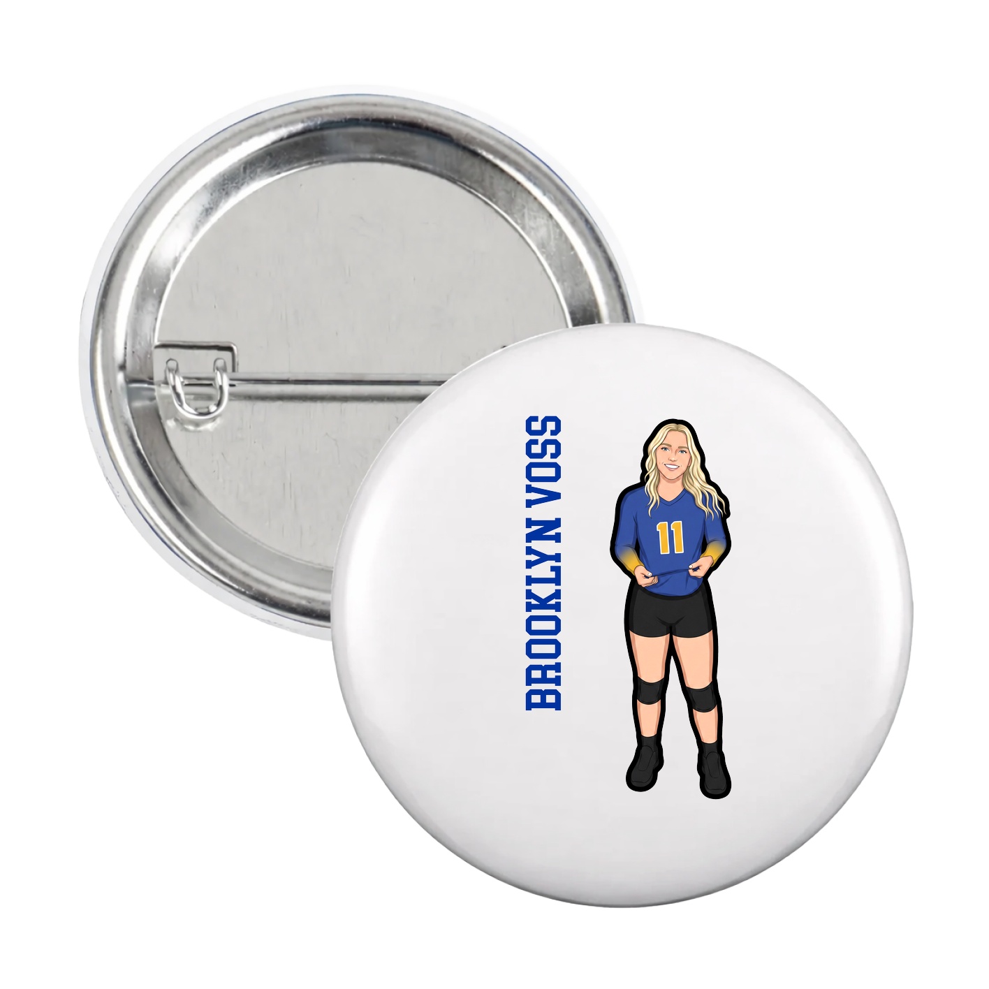 Game Day Button — Name Vertical in White