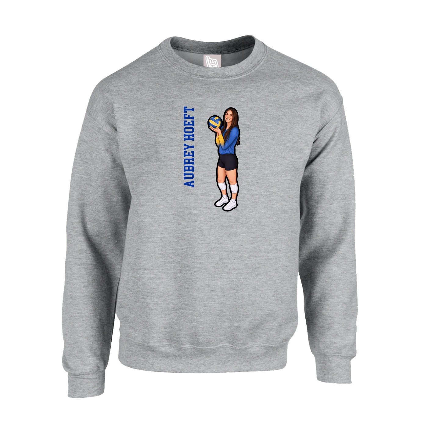 Fleece Crew — Name Vertical in Grey