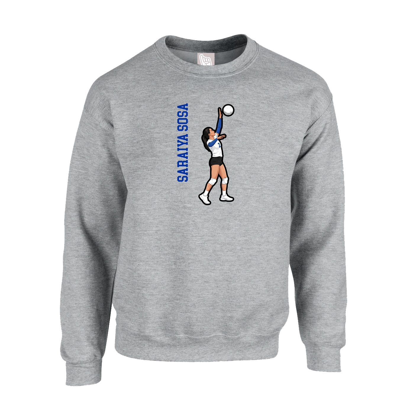 Fleece Crew — Name Vertical in Grey