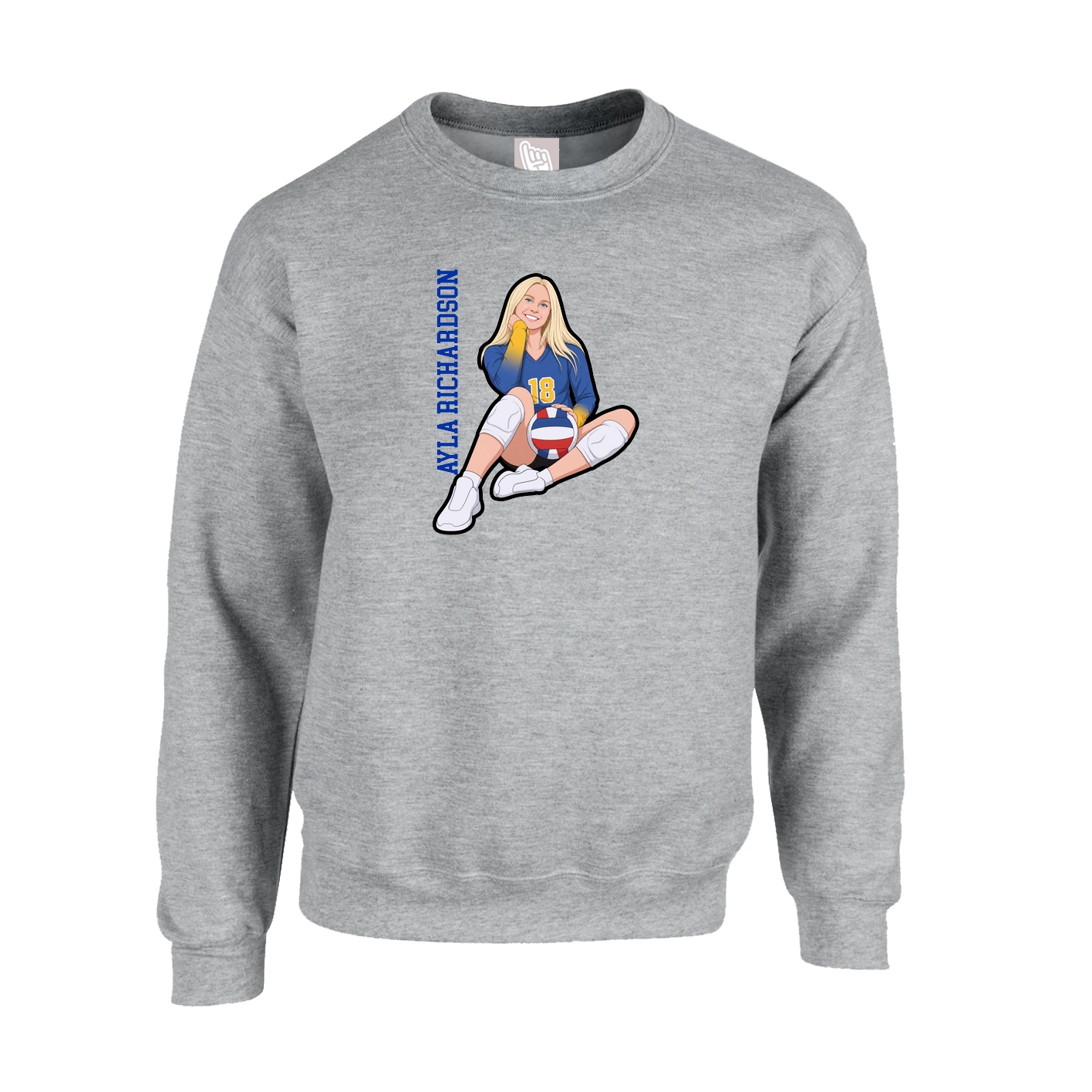 Fleece Crew — Name Vertical in Grey