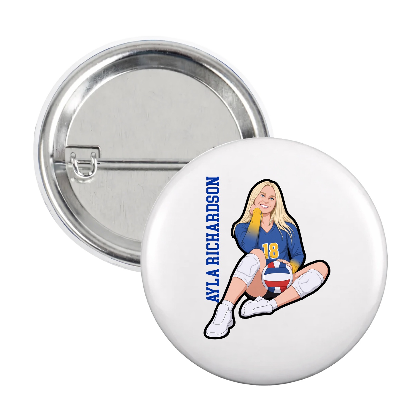 Game Day Button — Name Vertical in White