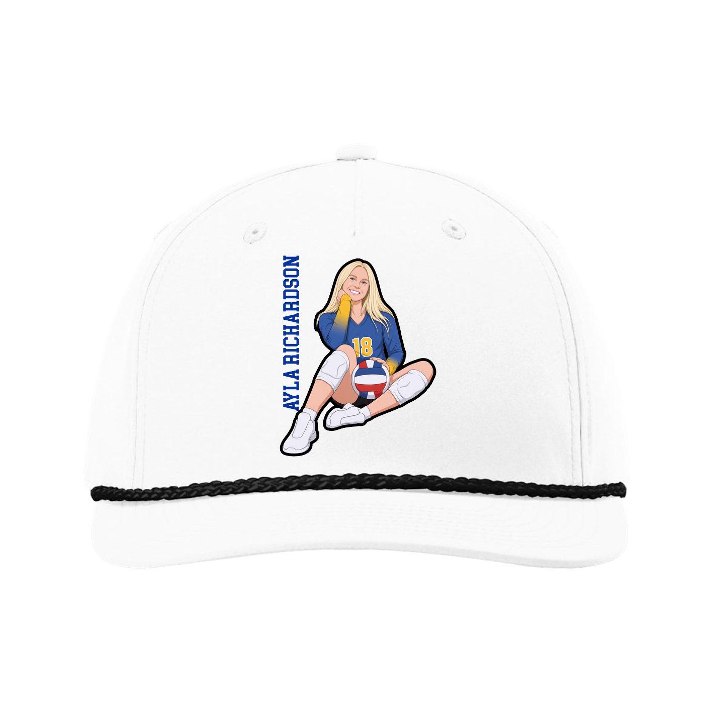 Five-Panel Classic Rope Cap — Name Vertical in White