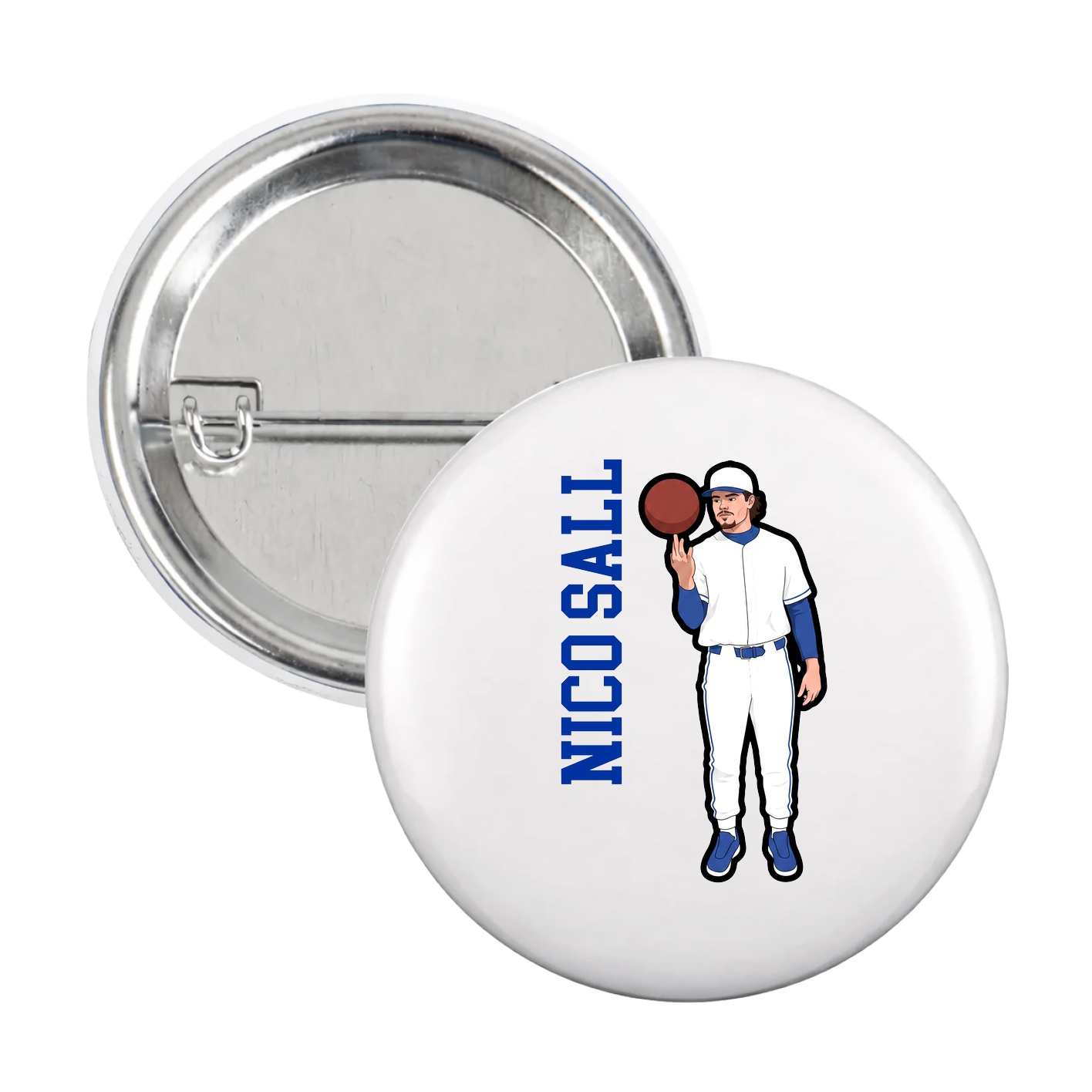 Game Day Button — Name Vertical in White