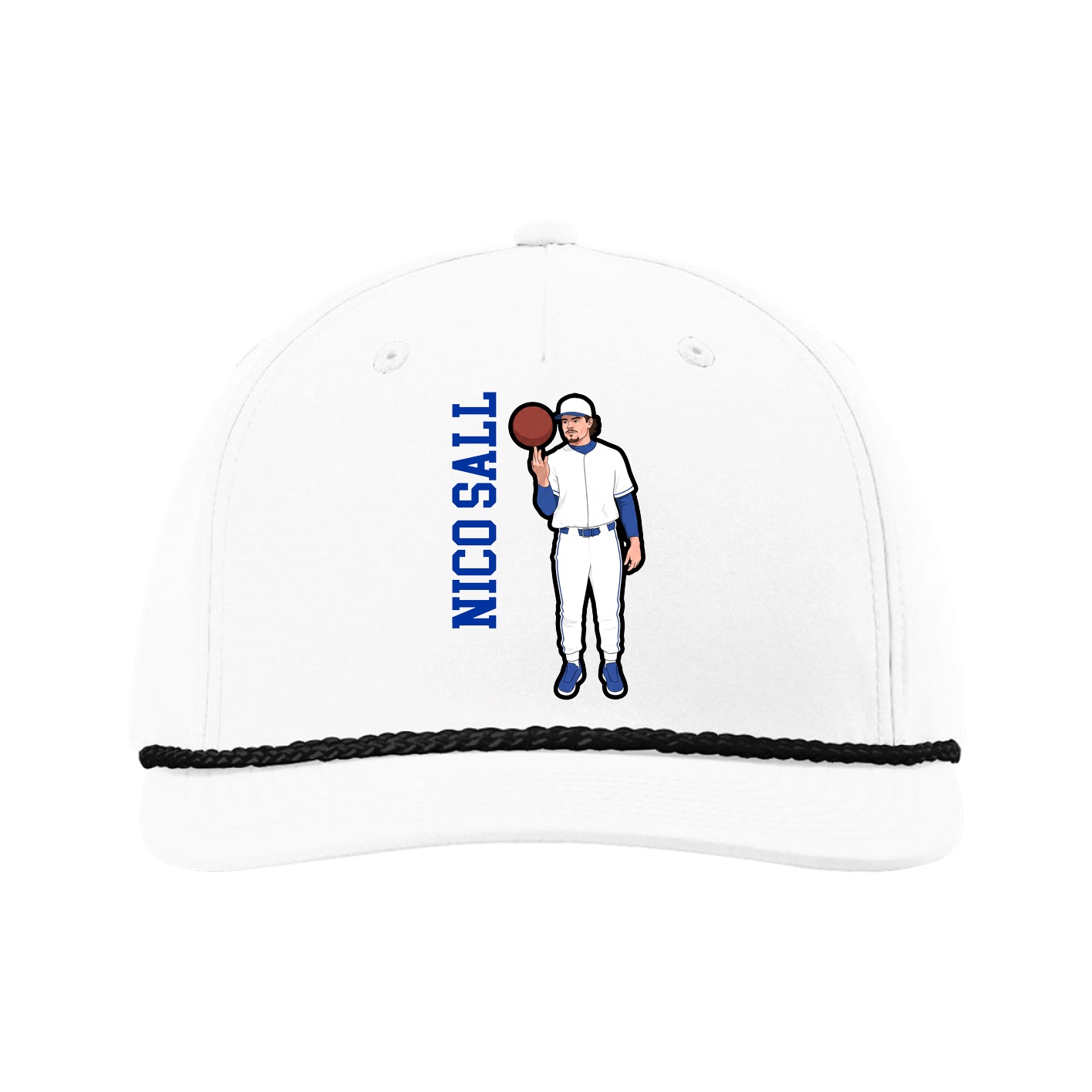 Five-Panel Classic Rope Cap — Name Vertical in White