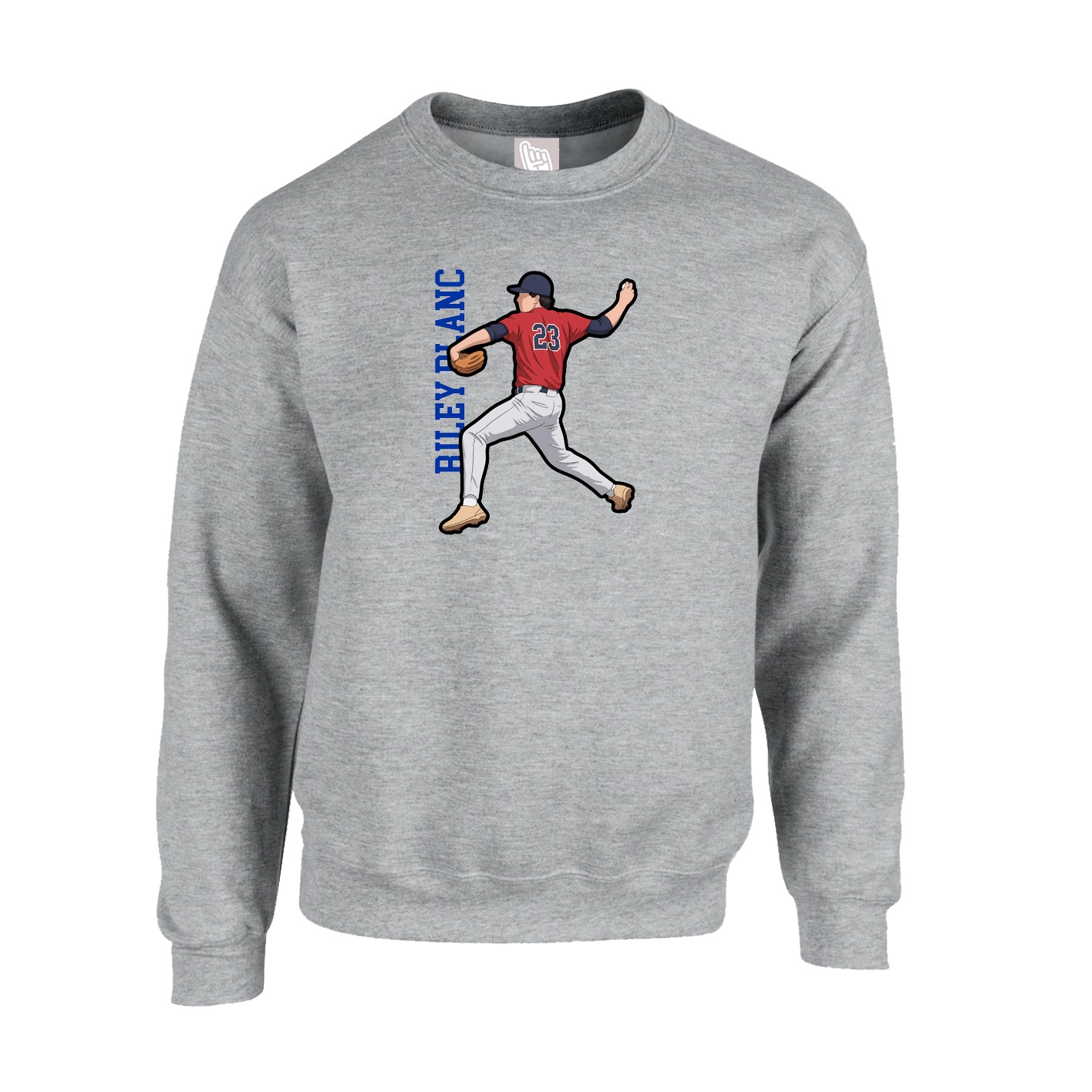 Fleece Crew — Name Vertical in Grey