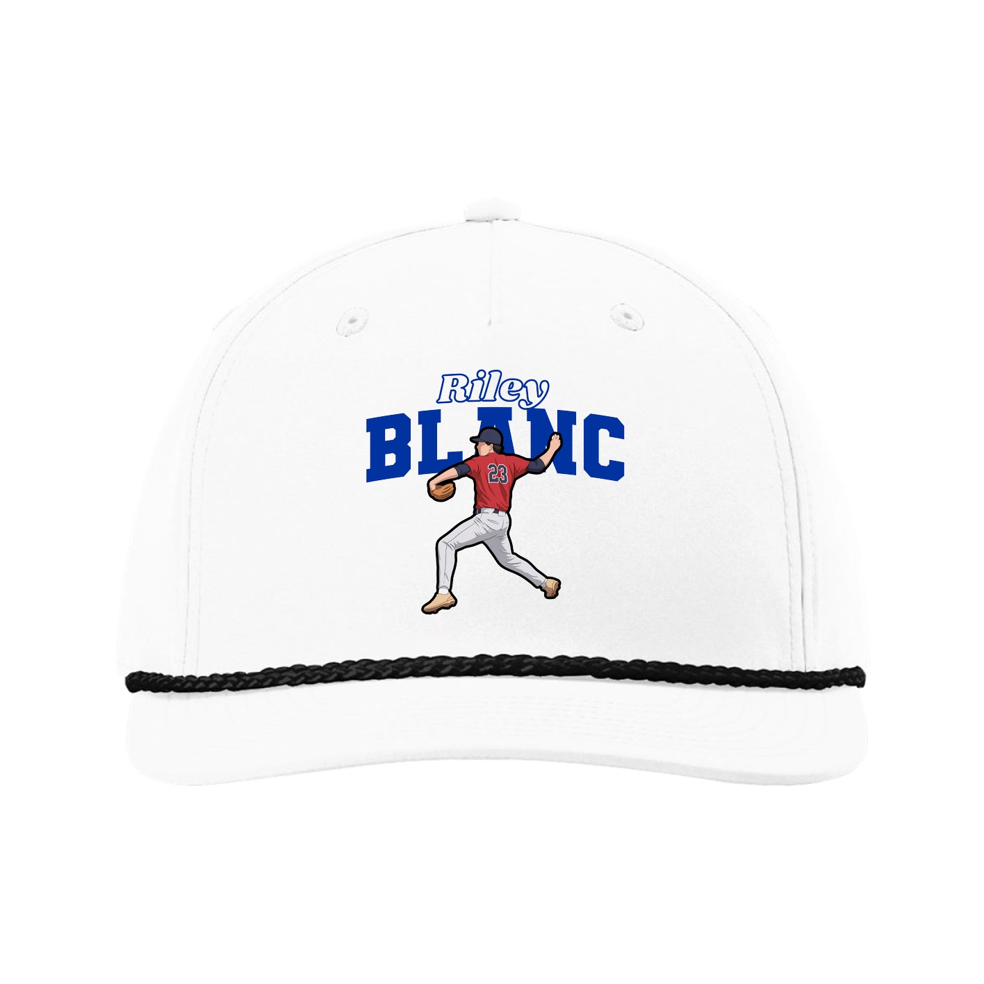 Five-Panel Classic Rope Cap — Name Arch in White