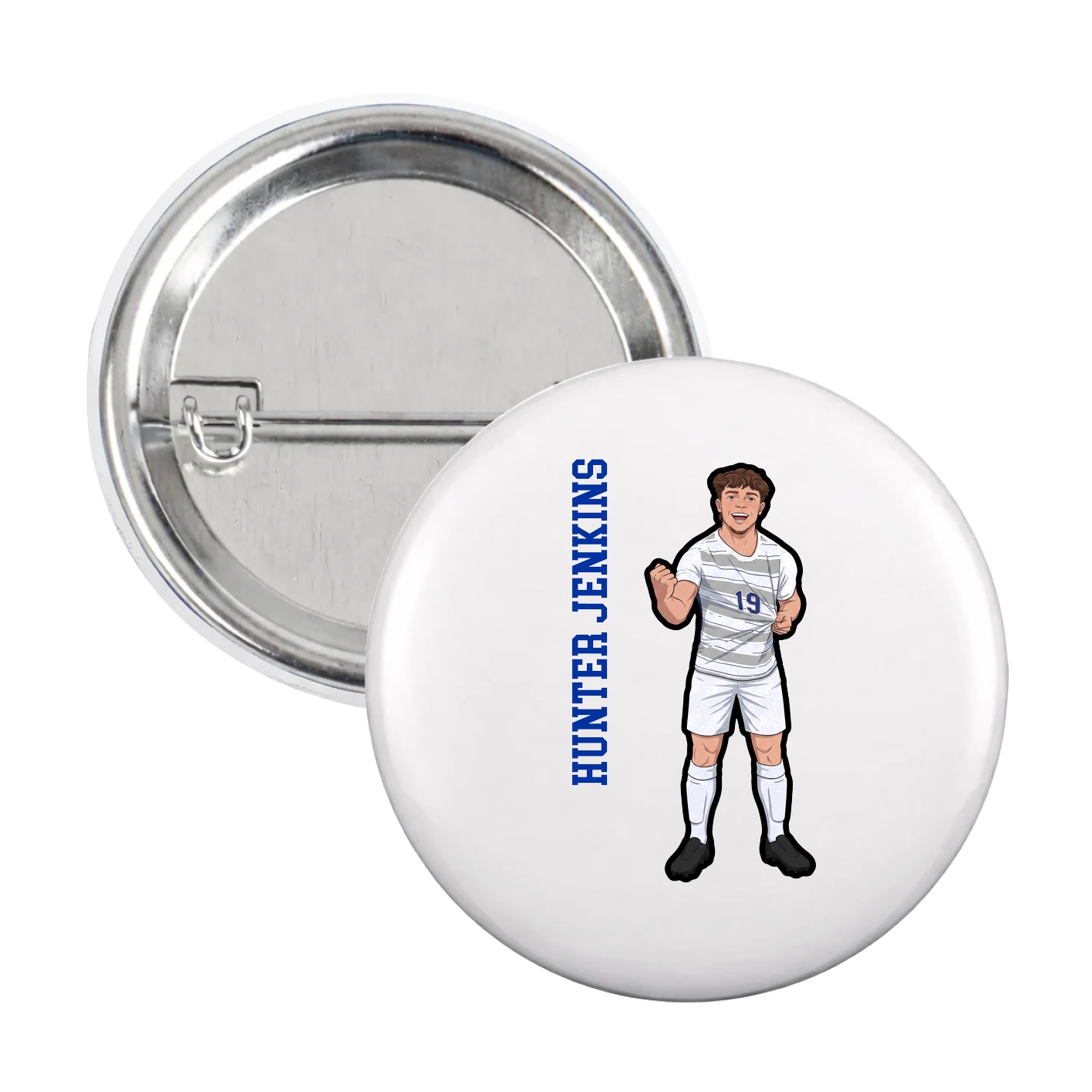 Game Day Button — Name Vertical in White
